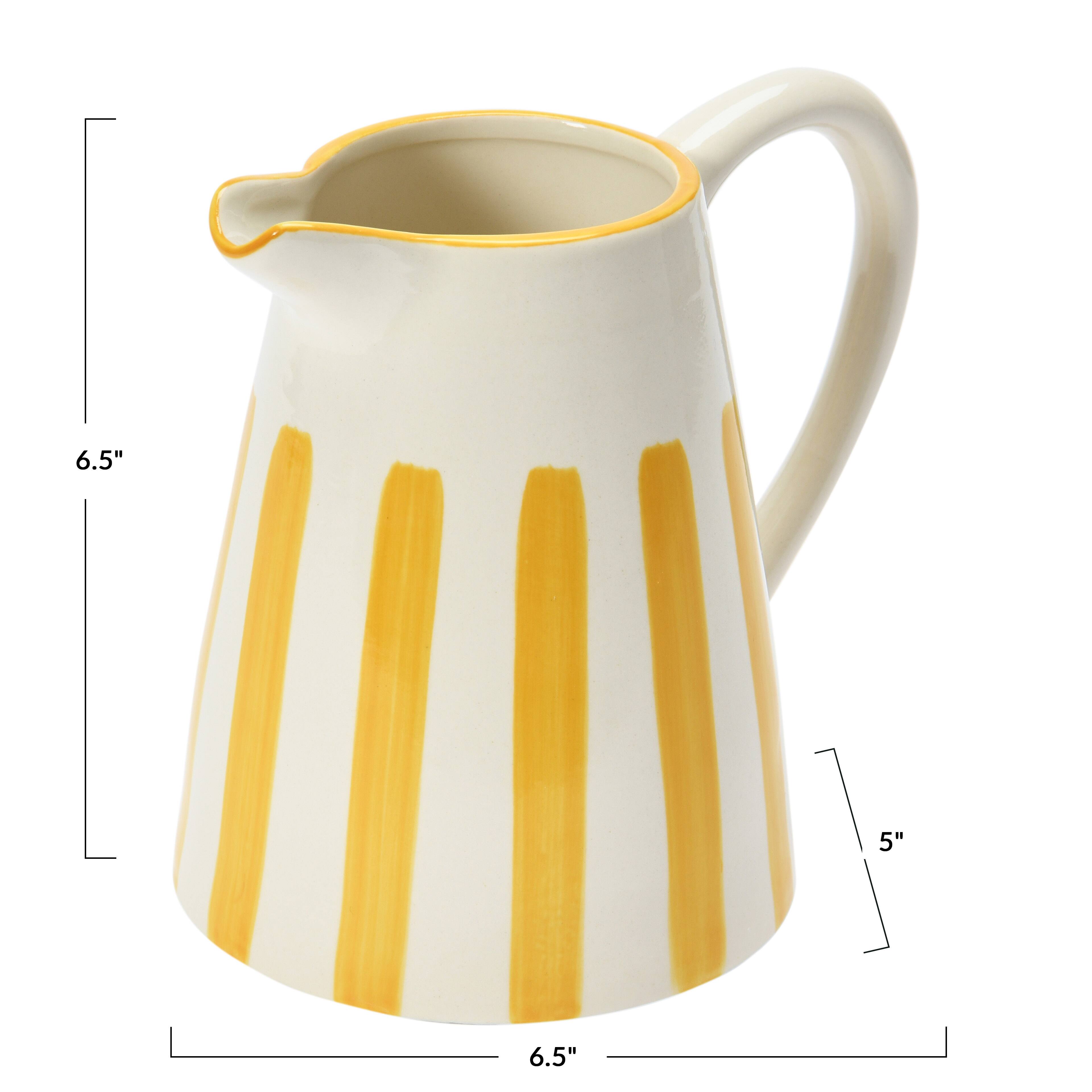 Hello Honey&#xAE; 6.5&#x22; Yellow &#x26; White Stripe Stoneware Pitcher