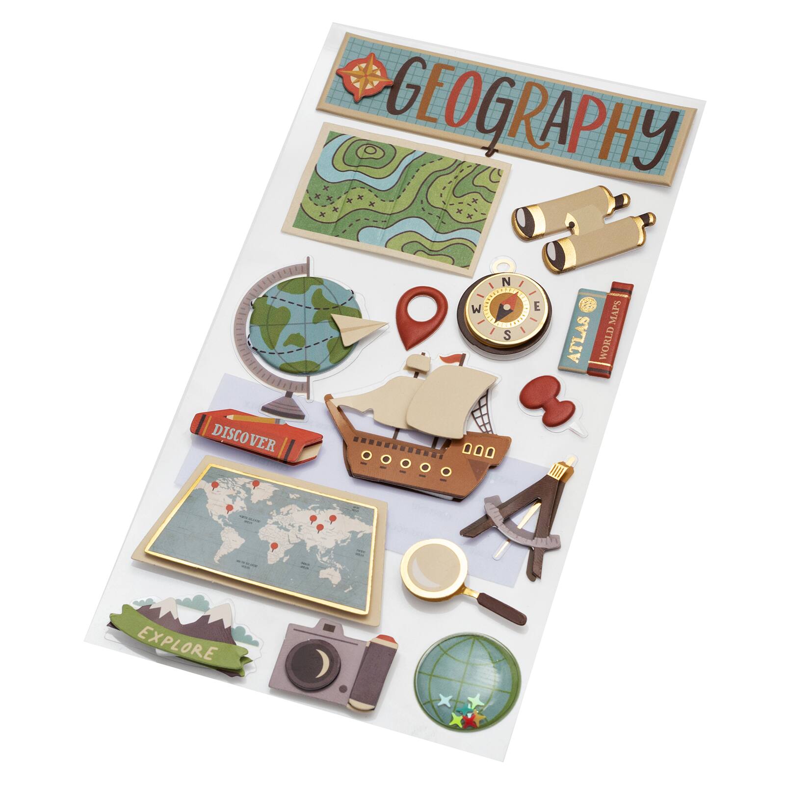 12 Pack: Geography Dimensional Stickers by Recollections™