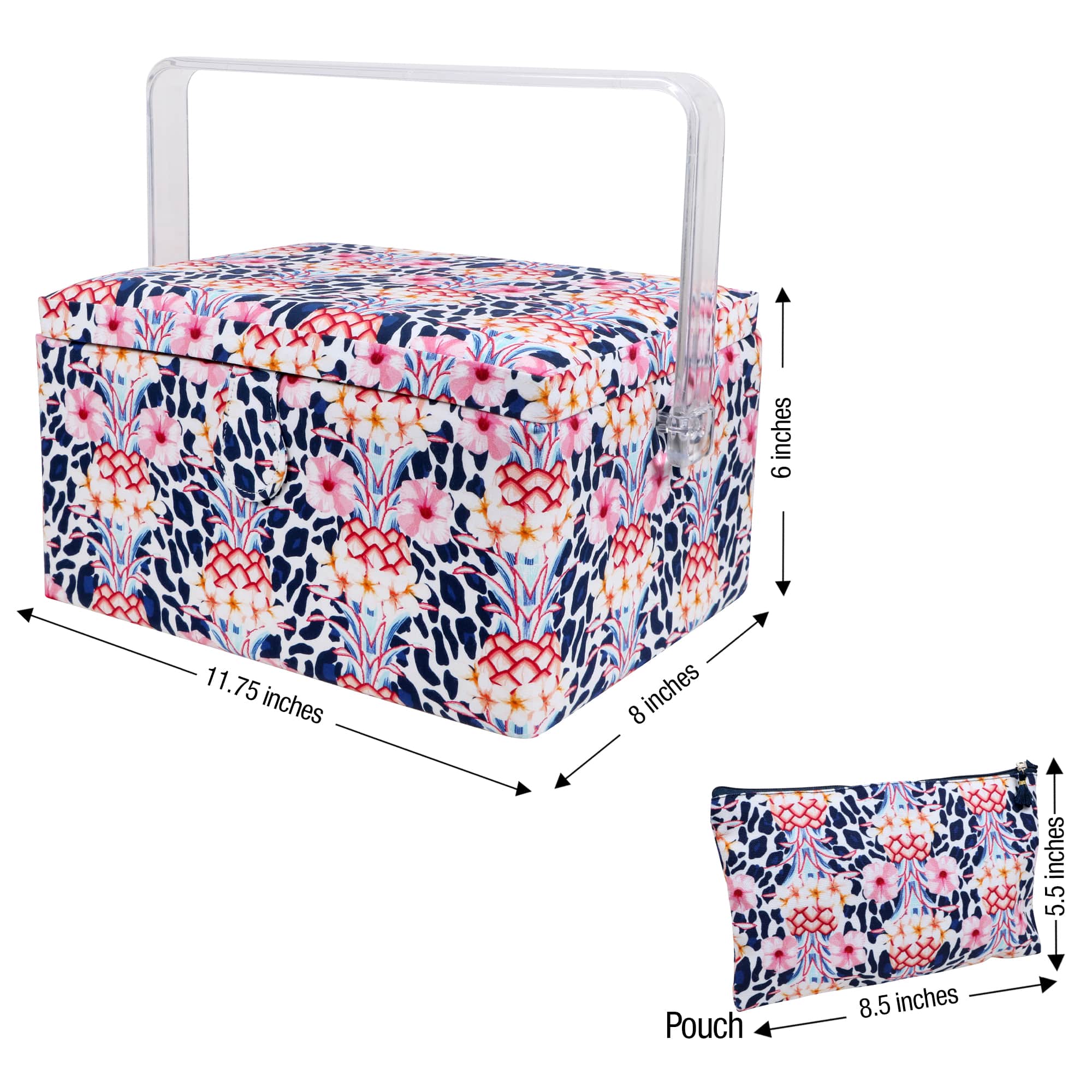 SINGER&#xAE; Large Tropical Animal Print Premium Sewing Basket with Travel Sewing Kit