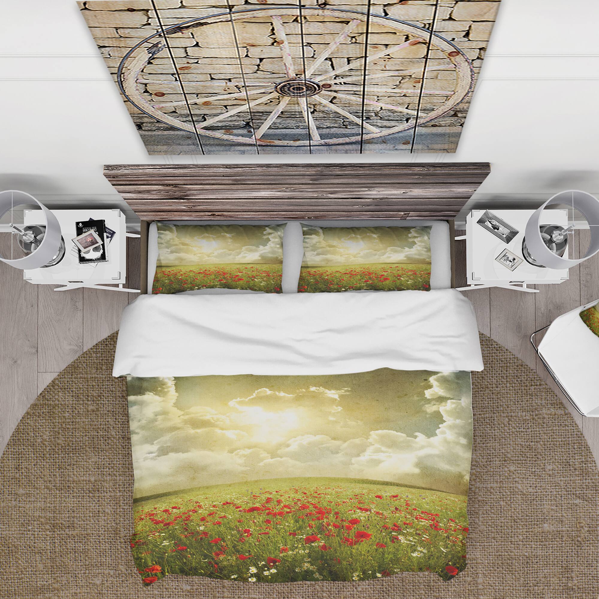 Designart &#x27;Wild Poppies on Cloudy Background&#x27; Rustic Bedding Set - Duvet Cover &#x26; Shams