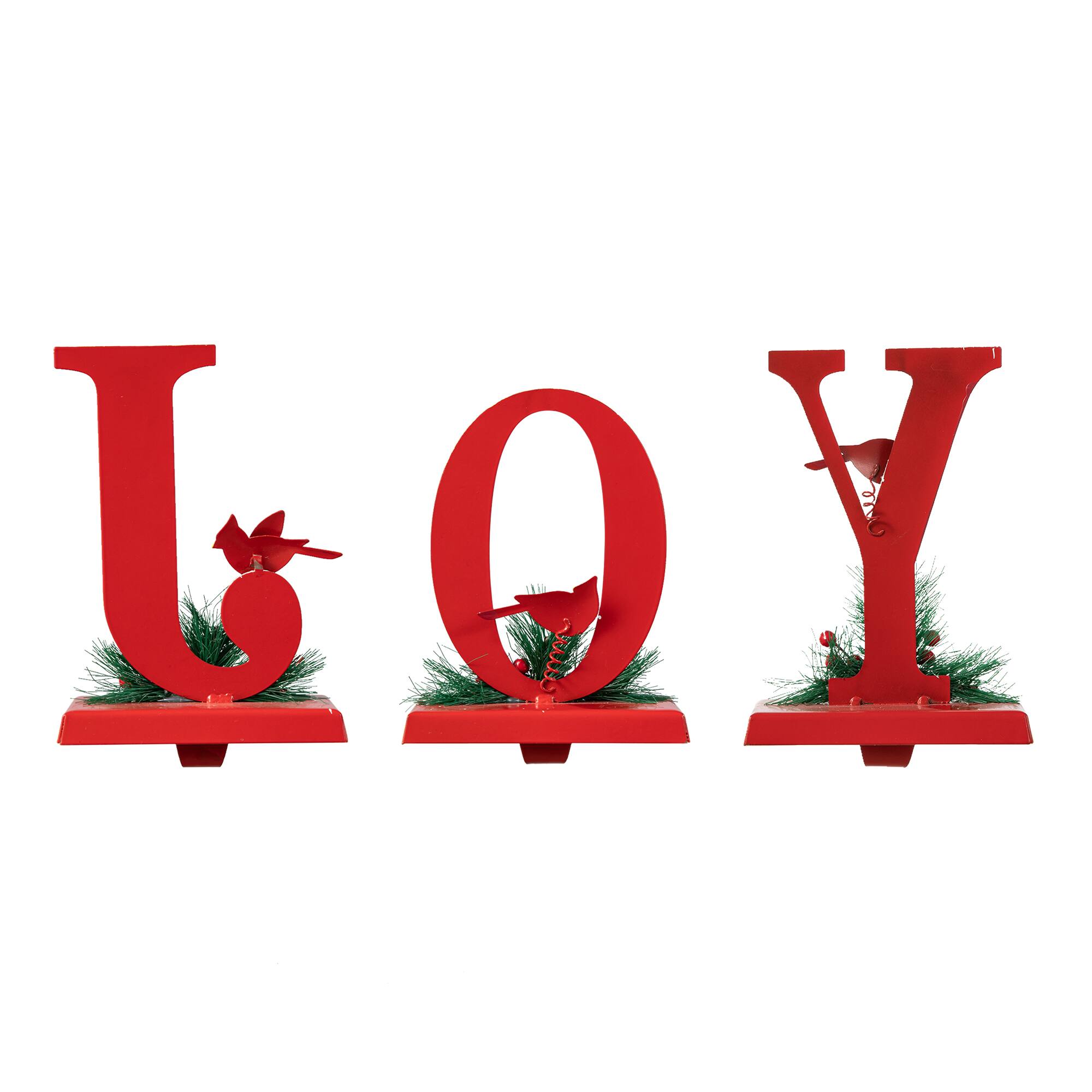 Glitzhome&#xAE; Christmas Metal JOY Stocking Holder Set
