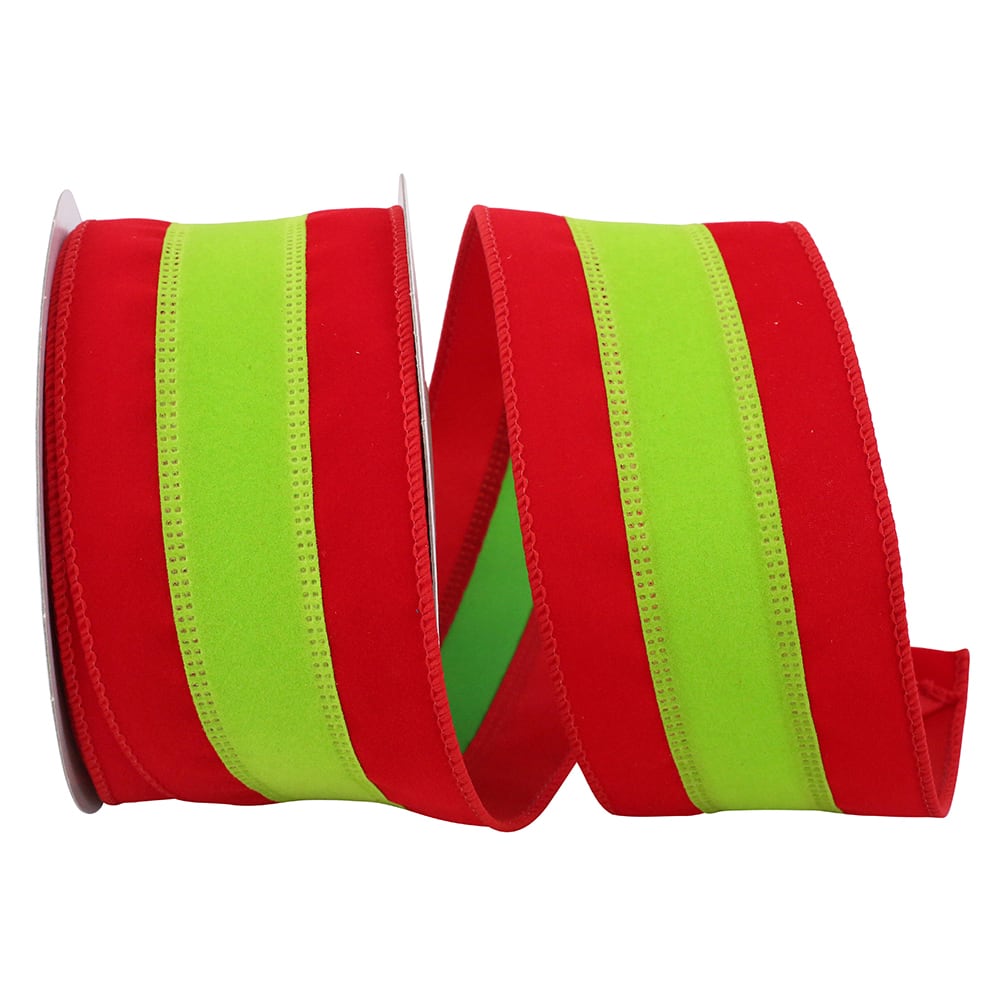 JAM Paper 2.5" x 10yd. Red & Lime Wired Velvet Duo Ribbon