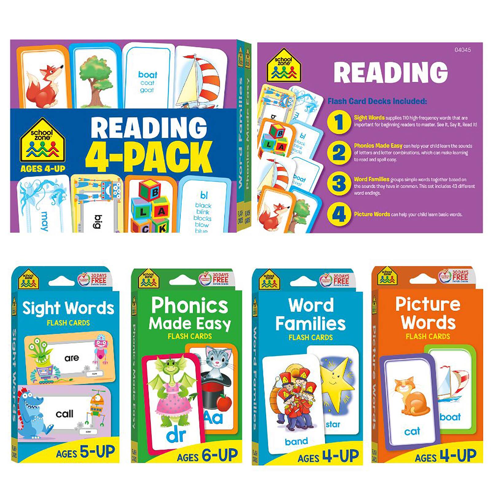 School Zone Publishing Reading Flash Card, 4ct.