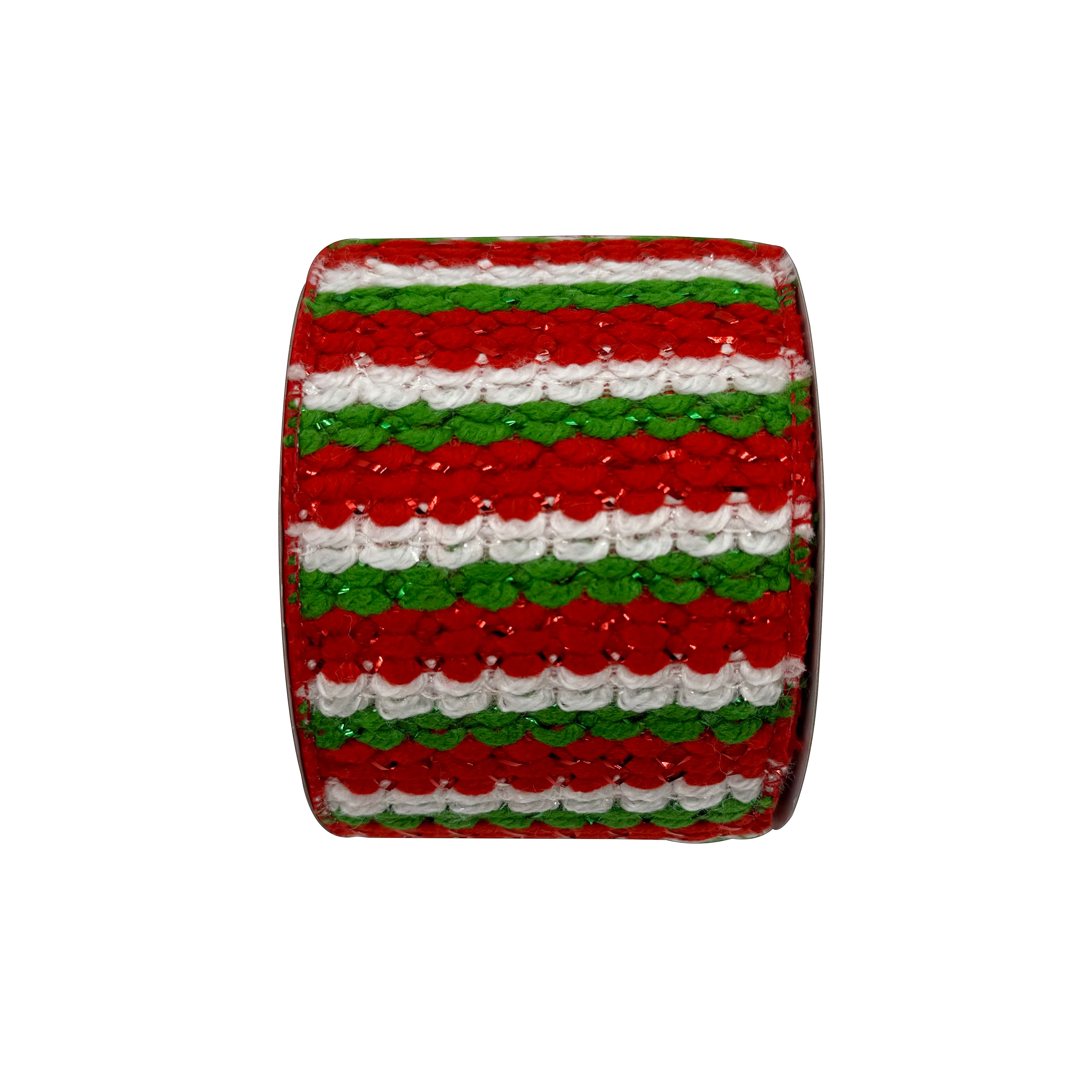 3.5&#x22; x 15ft. Red, White &#x26; Green Woven Wired Striped Ribbon by Celebrate It&#xAE; Christmas