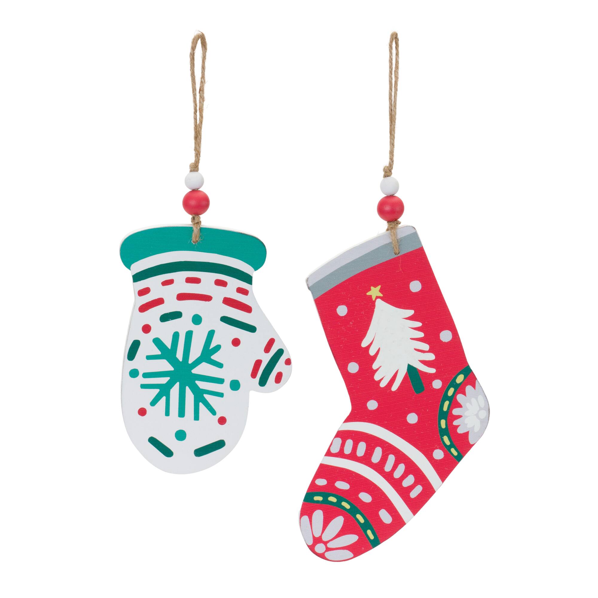 12ct. Assorted Wood Mitten and Stocking Ornaments Set