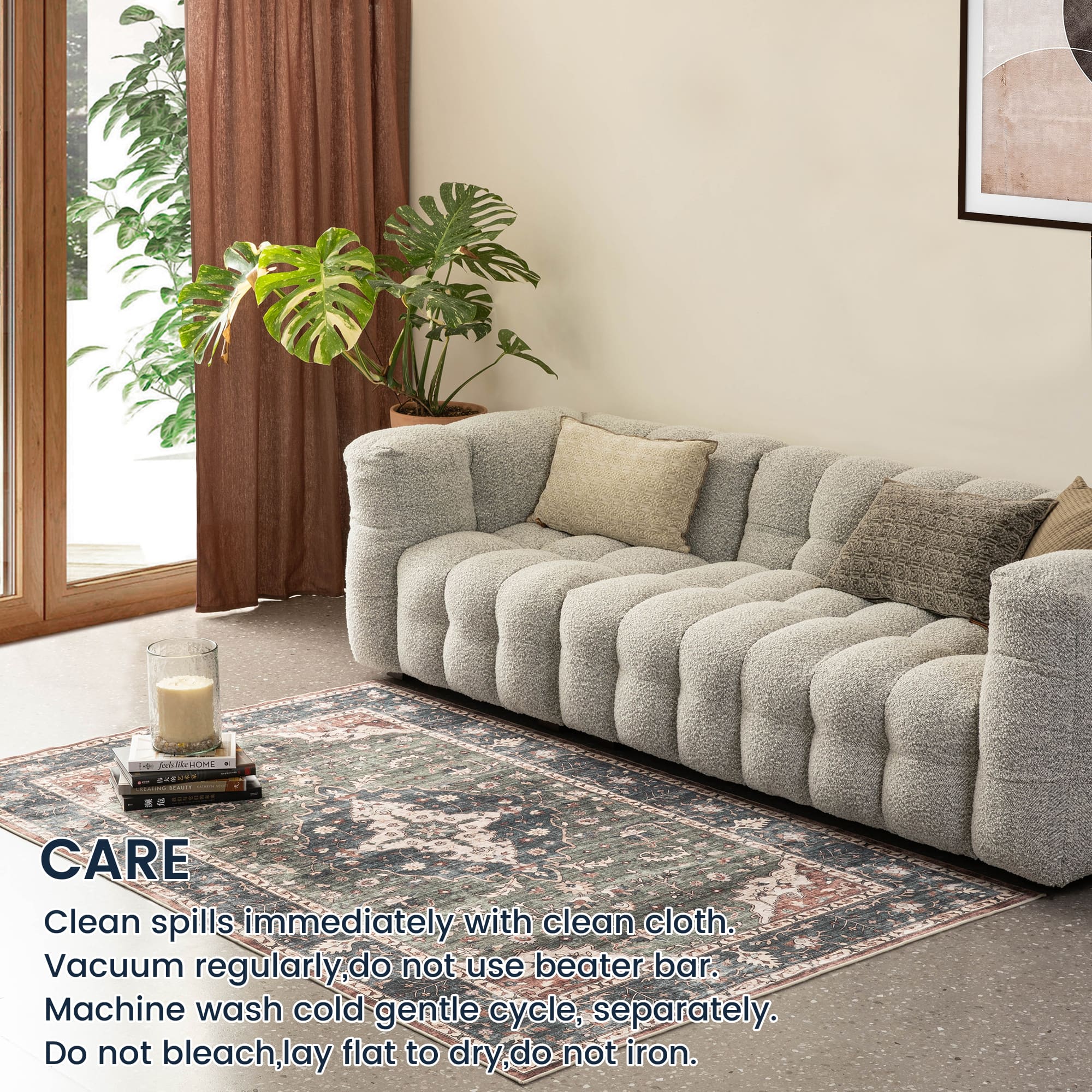 Glitzhome&#xAE; 5ft. x 8ft. Green &#x26; Tan Oriental Area Rug