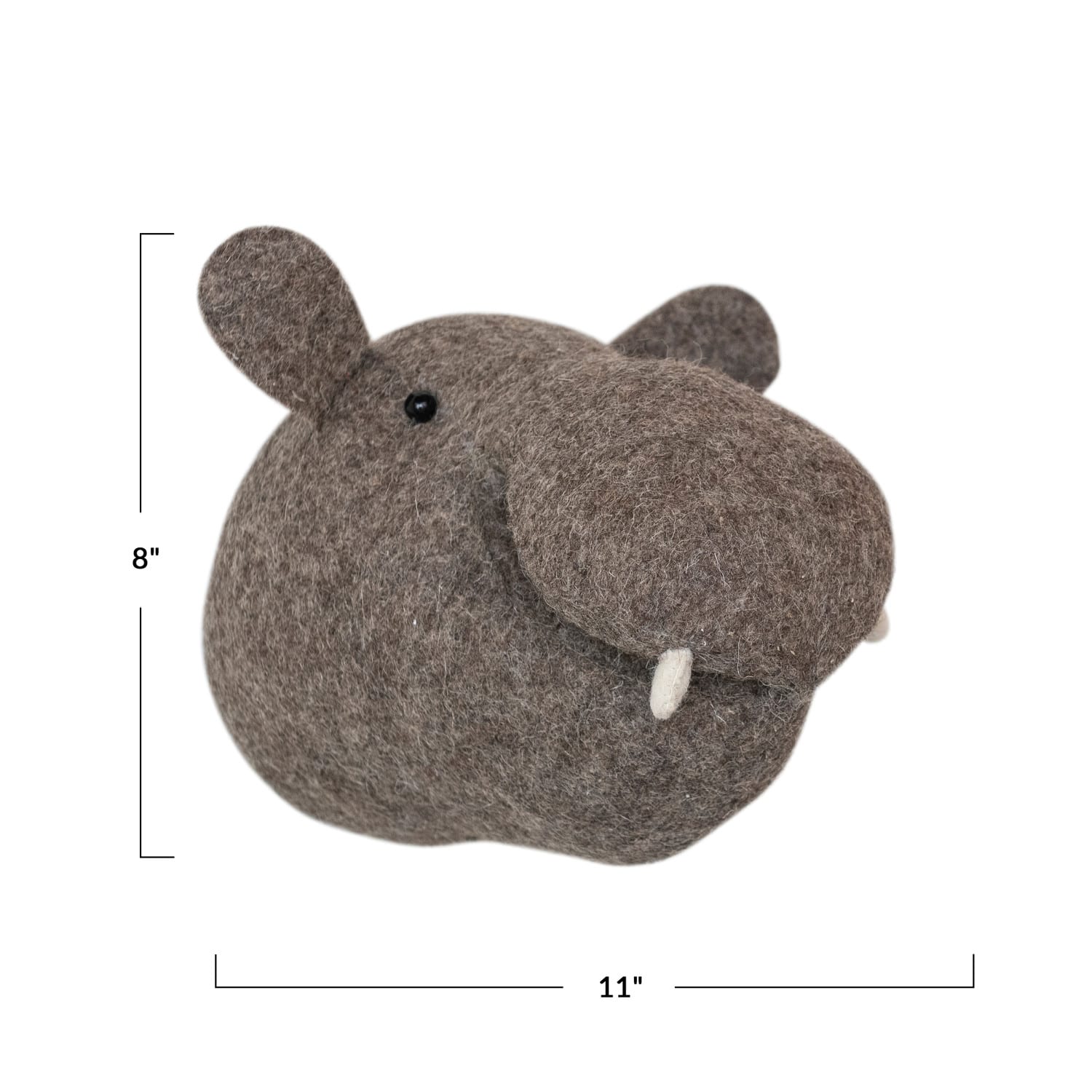 8&#x22; Gray Wool Felt Hippo Head Wall Hanging