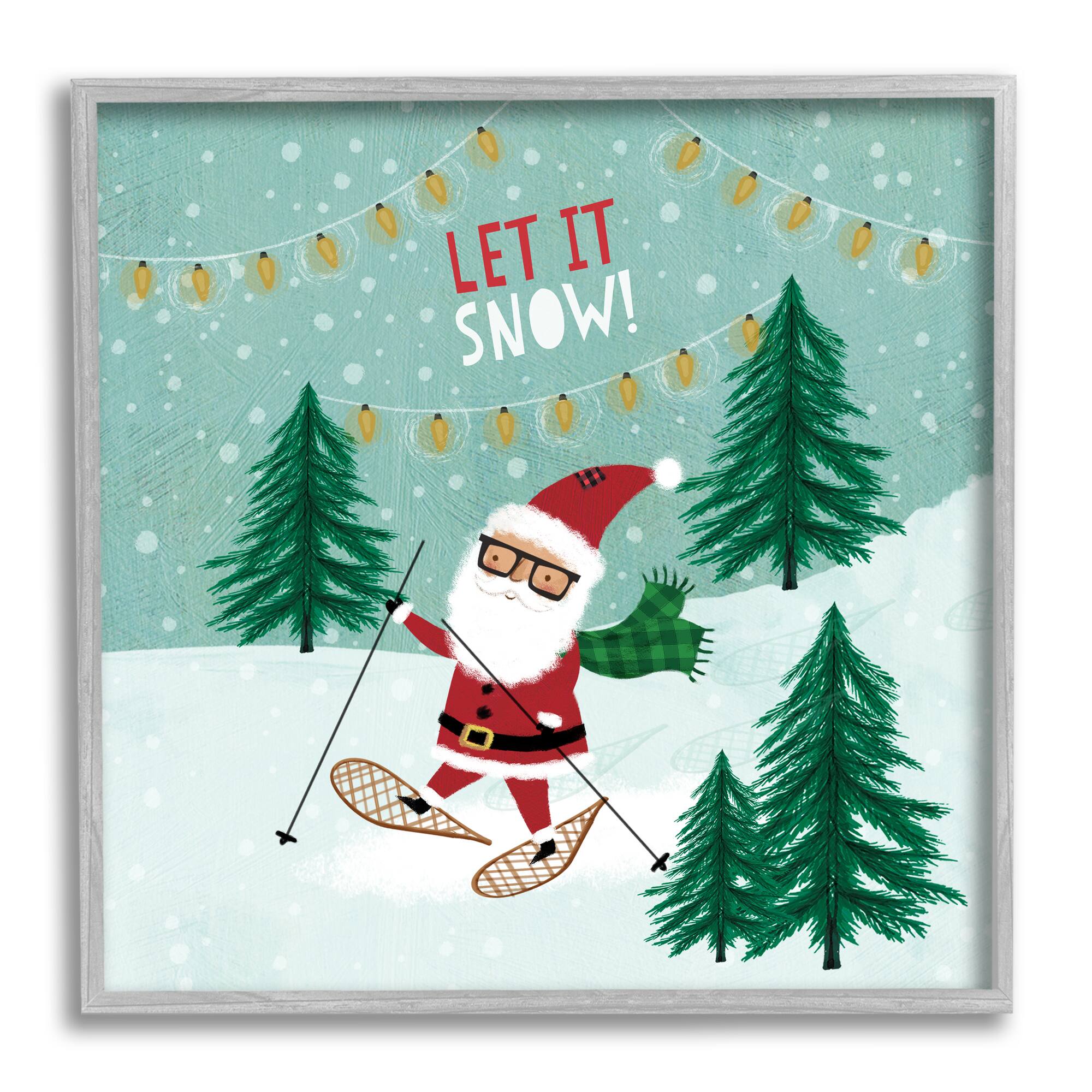 Stupell Industries Let It Snow Santa Snowshoeing Framed Giclee Art