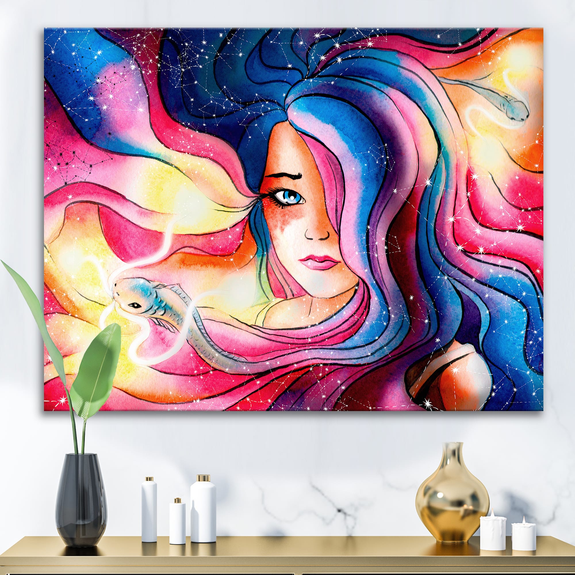 Designart - The Girl With The Glowing Hair - Modern Canvas Wall Art Print