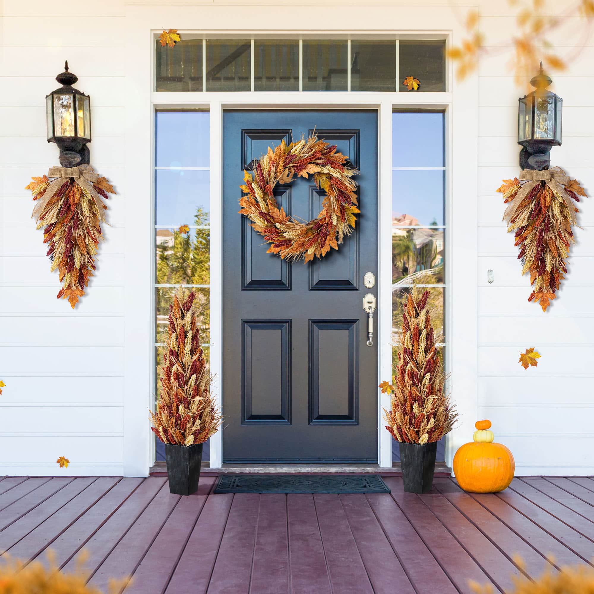 Glitzhome&#xAE; 38&#x22; Fall Multi-Colored Sorghum Porch Tree