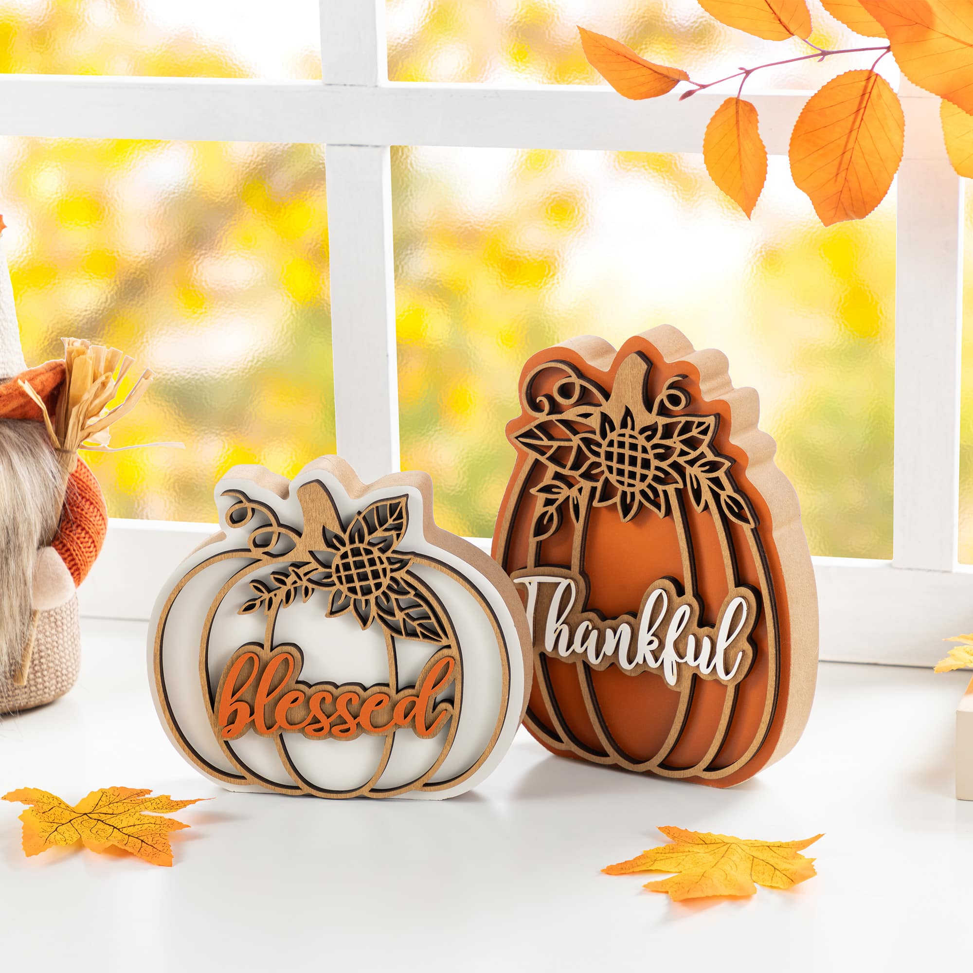 Glitzhome&#xAE; 8&#x22;H Thanksgiving Wooden Pumpkin Table Decor Set