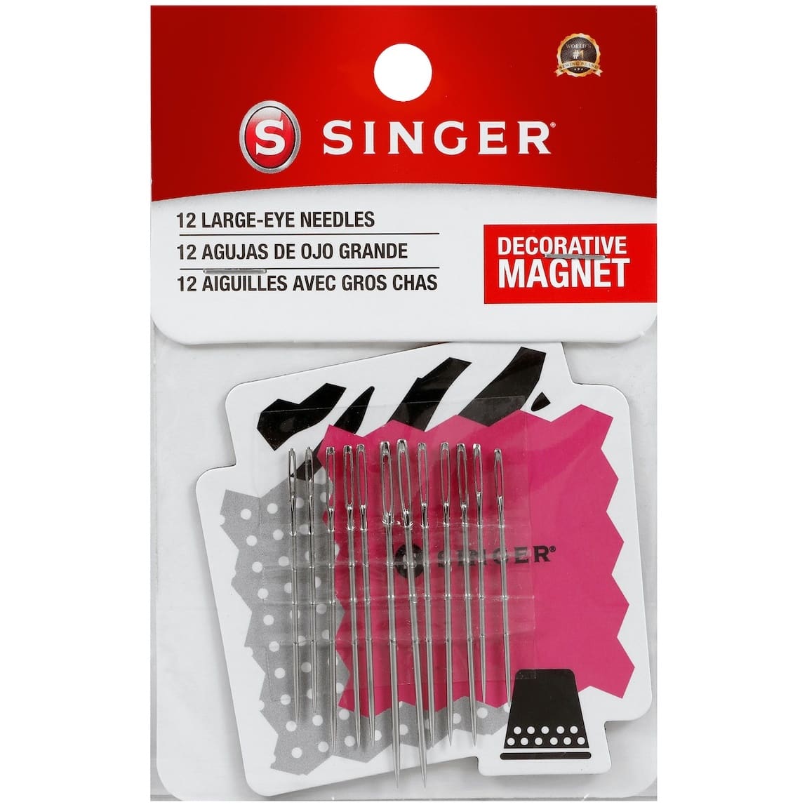 Singer Large Eye Hand Needles W/Magnet Assorted 12/Pkg