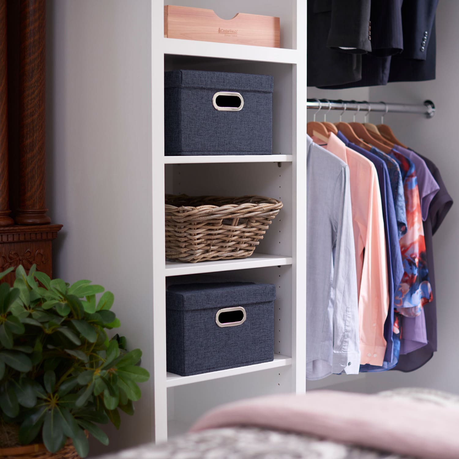 Household Essentials 15" Denim Blue Collapsible Cotton Blend Storage Box with Lid, 2ct.