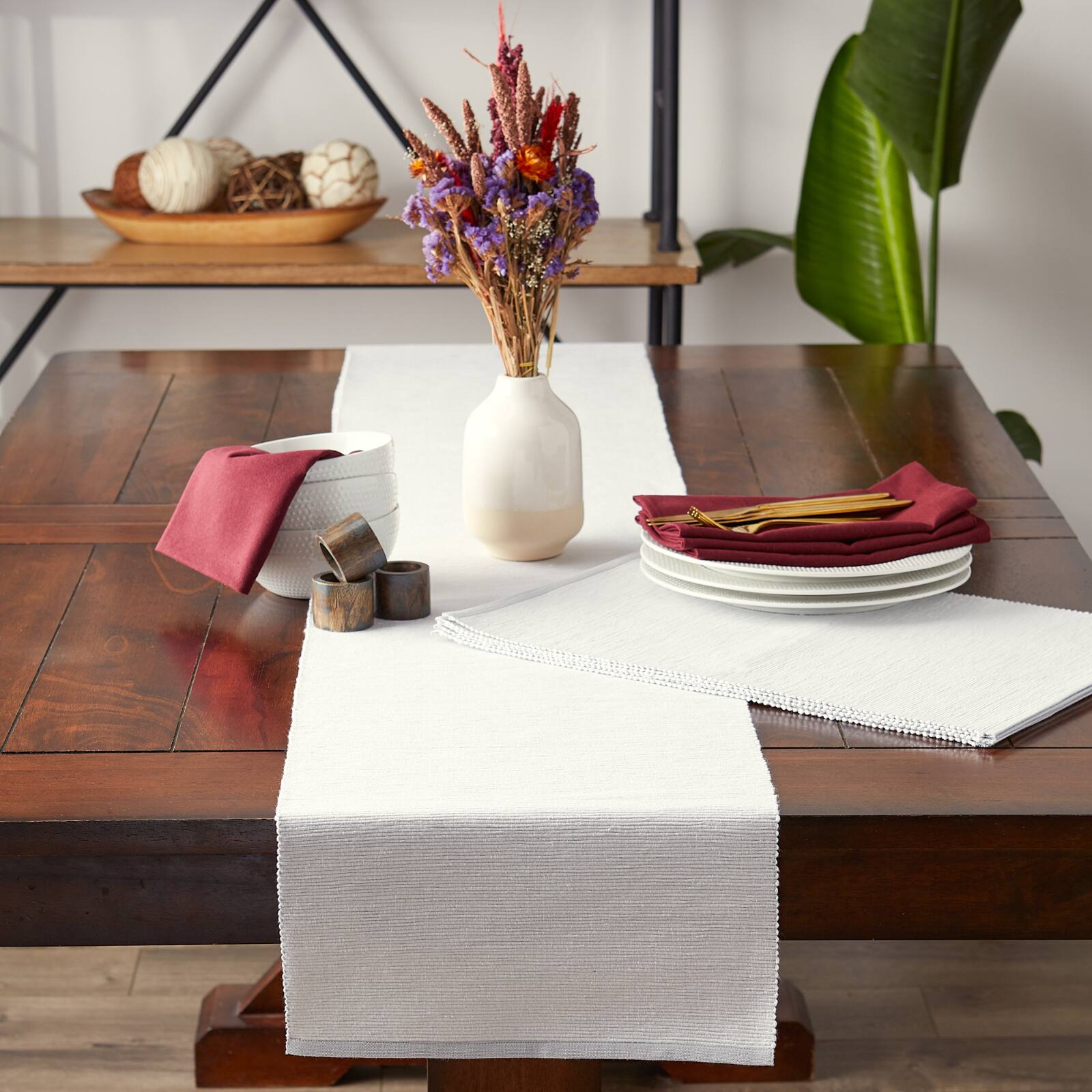DII&#xAE; Light Gray Eco-Friendly Chambray Fine Ribbed Table Runner 13x72 inches