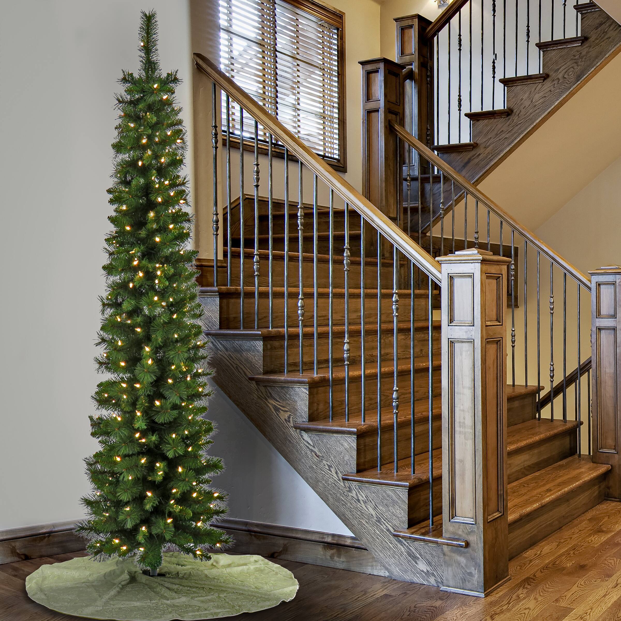 6ft. Pre-Lit Nooksack Fir Pencil Artificial Christmas Tree, Warm White LED Lights