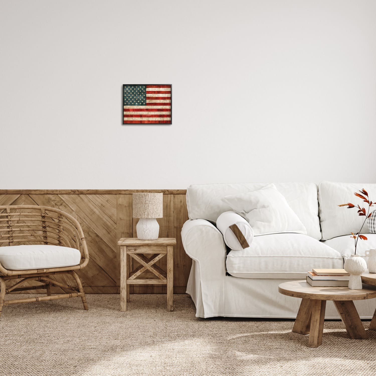 Stupell Industries US American Flag Rustic Pattern Framed Giclee Art