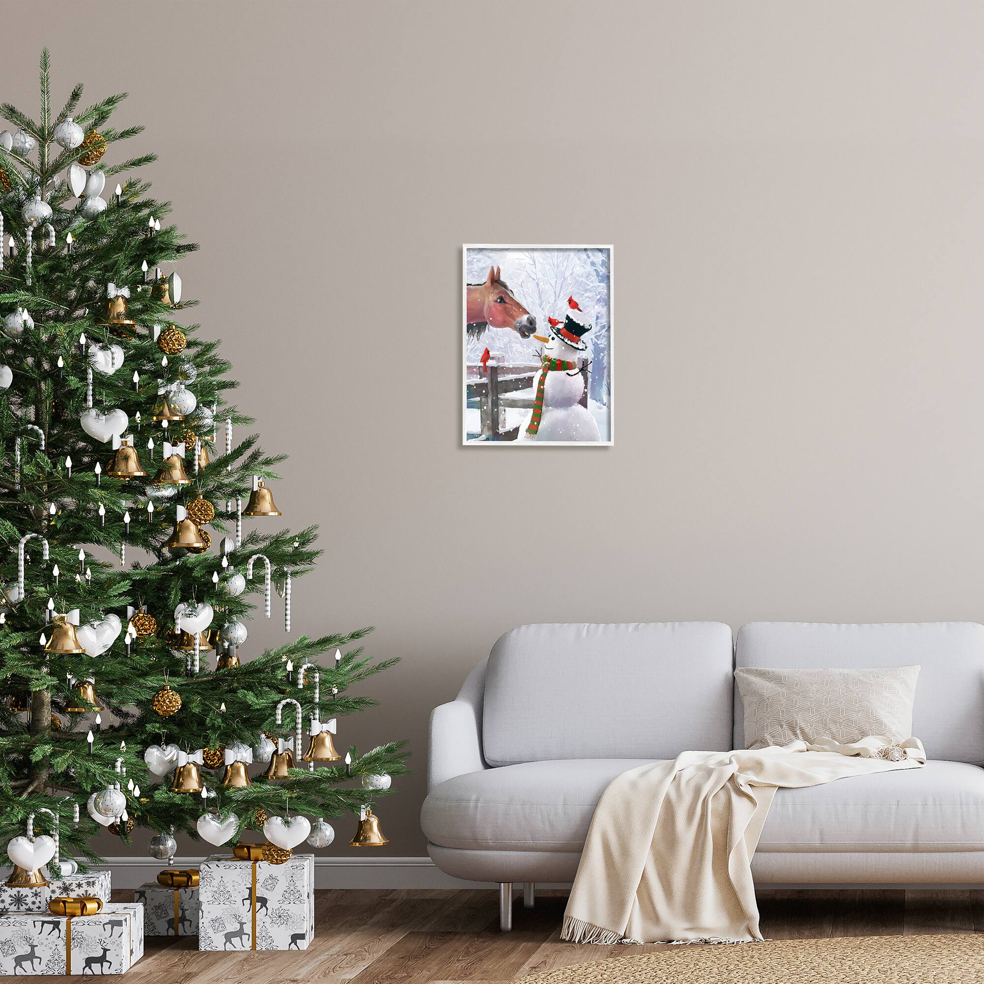 Stupell Industries Horse Eating Snowman Carrot Scene Framed Giclee Art