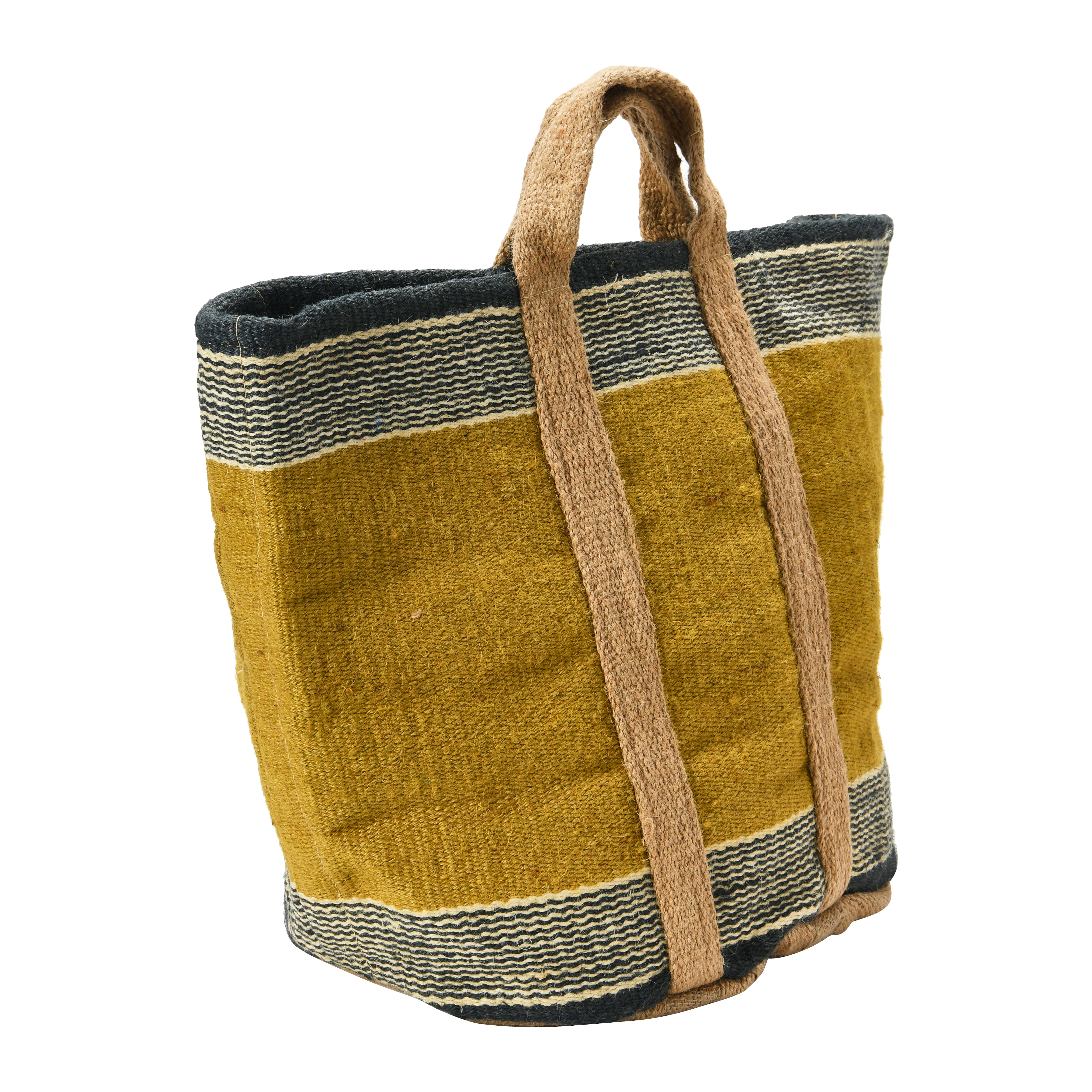 Hello Honey® 24" Mustard Striped Woven Jute Tote with Liner