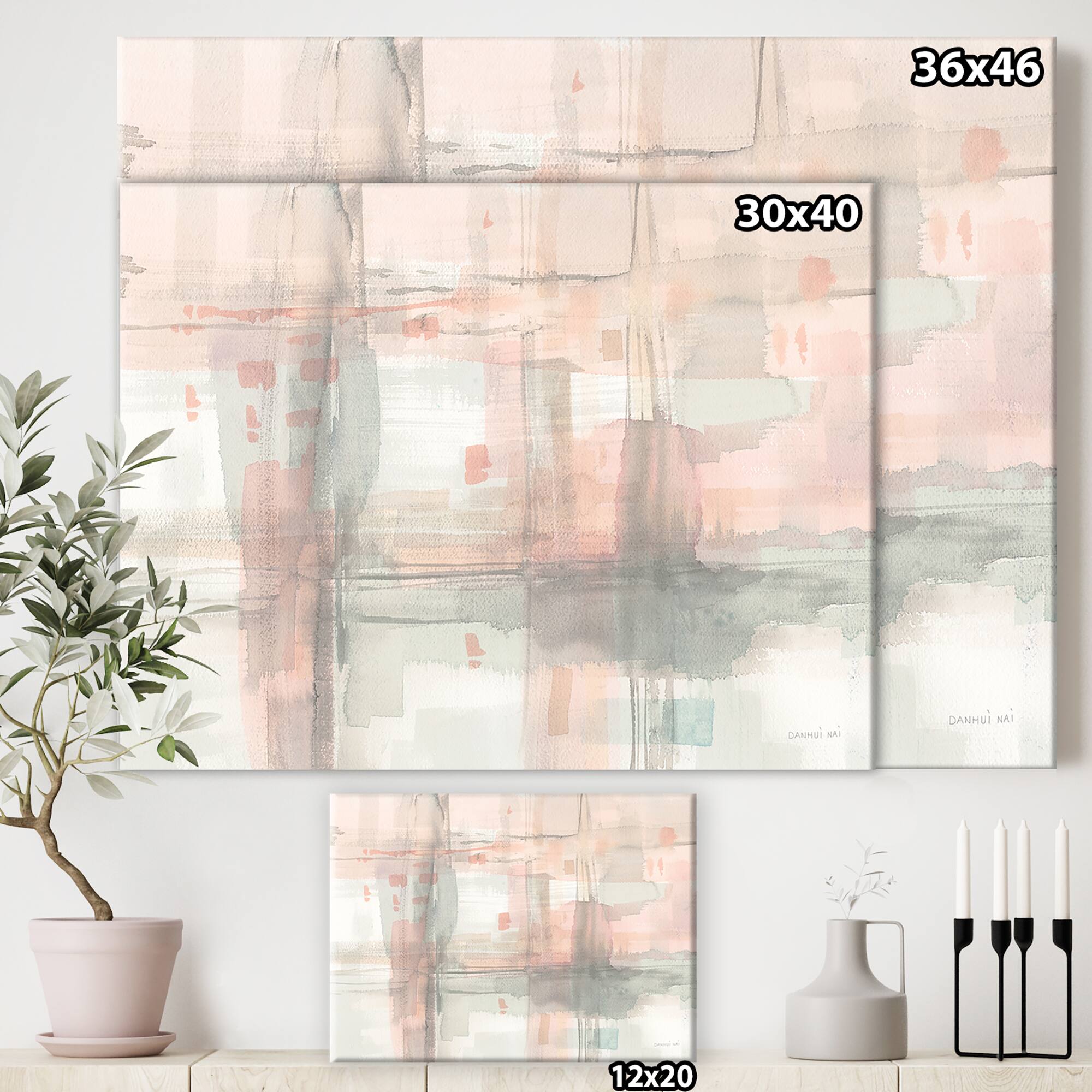 Designart - Intersect II Grey - Pink Modern Premium Canvas Wall Art