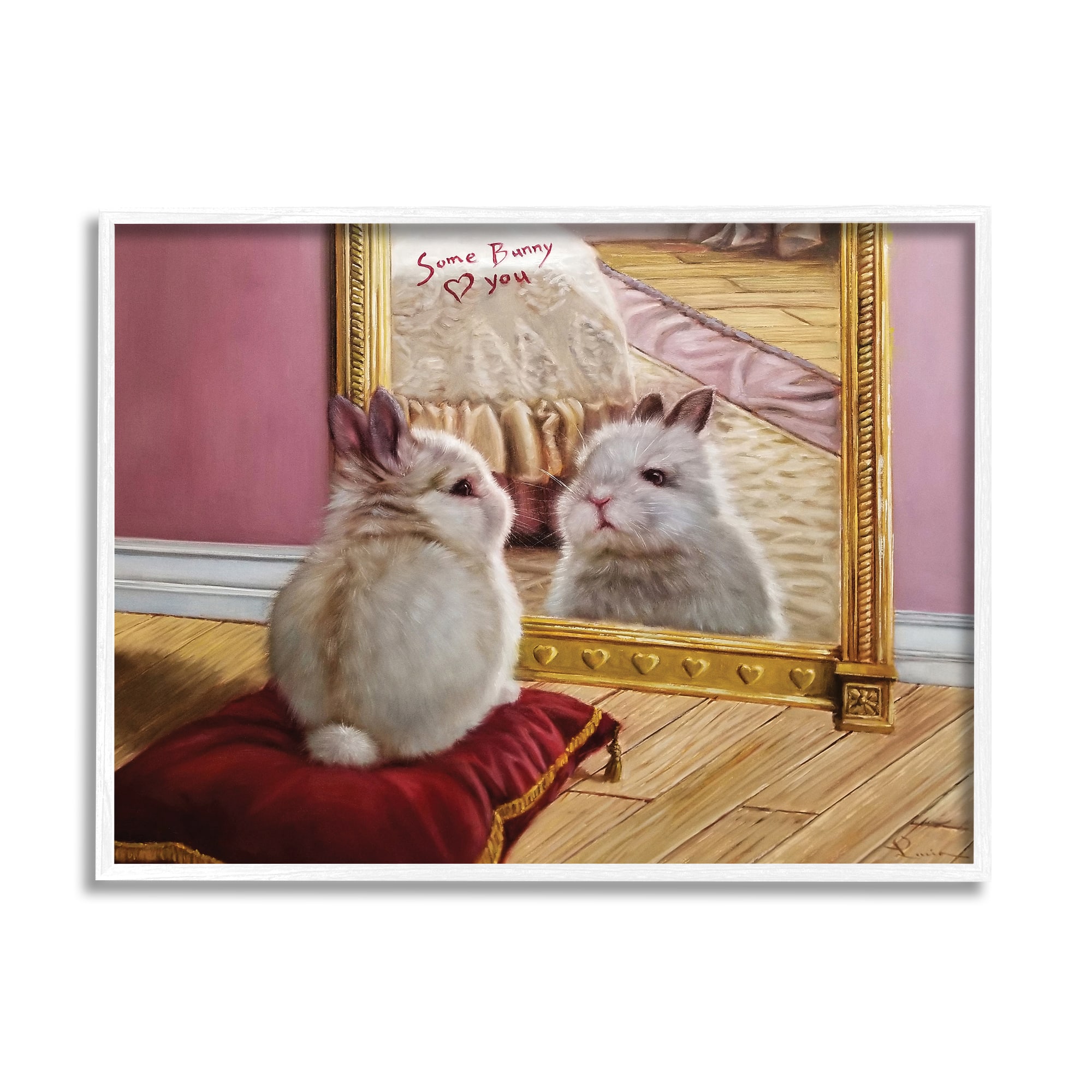 Stupell Industries Some Bunny Loves You Adorable Rabbit in Mirror in White Frame Wall Art