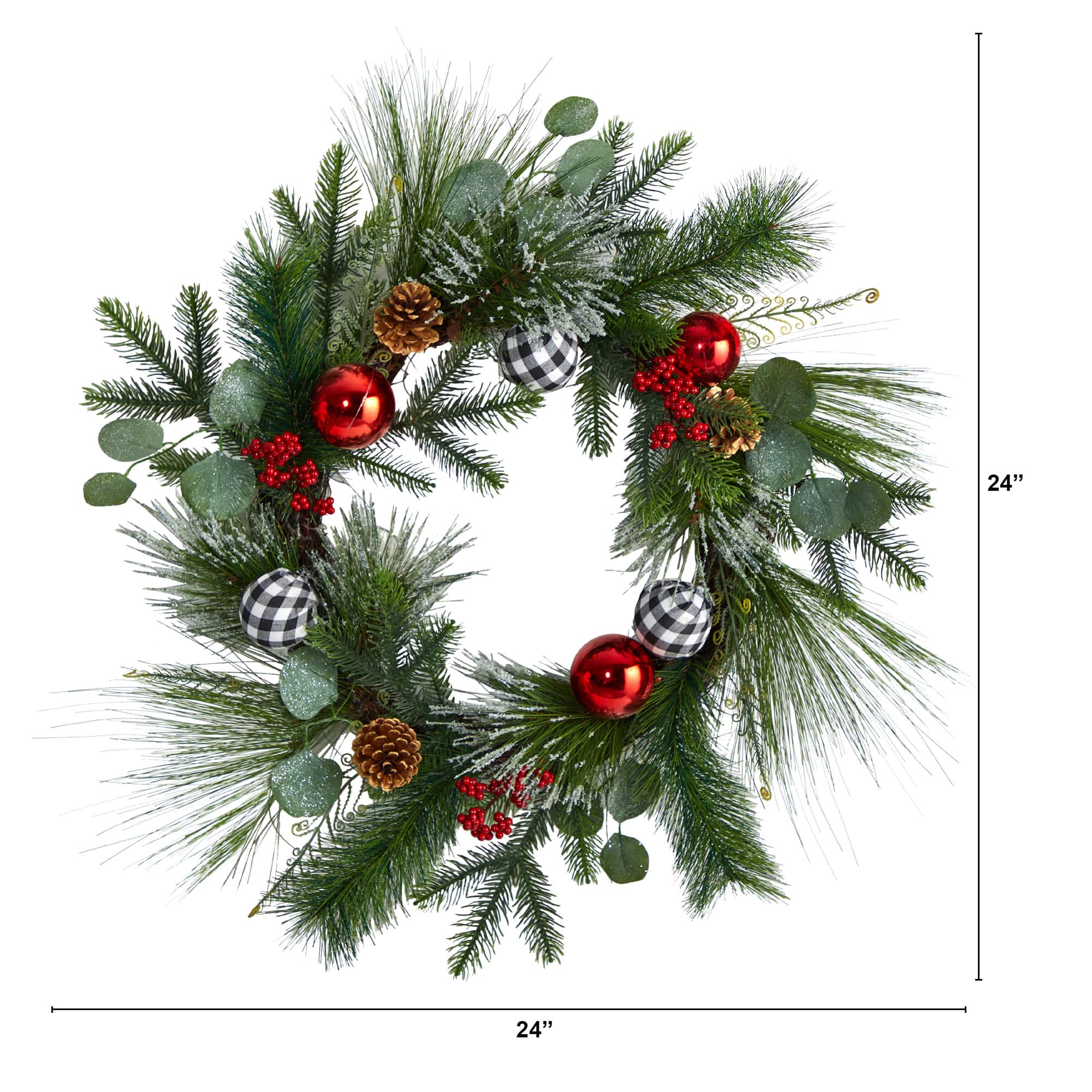 24&#x22; Berry &#x26; Pinecone Christmas Wreath with Ornaments