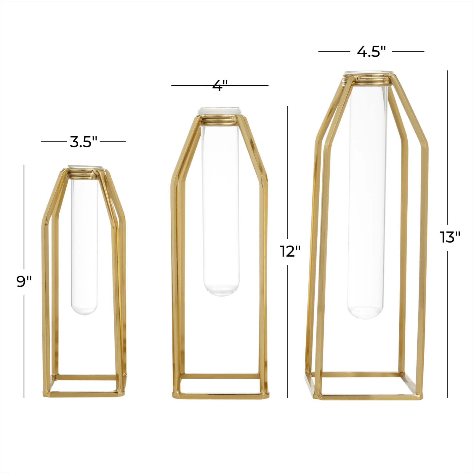CosmoLiving by Cosmopolitan Set of 3 Gold Stainless Steel Glam Vase, 13&#x22; x 5&#x22; x 5&#x22;