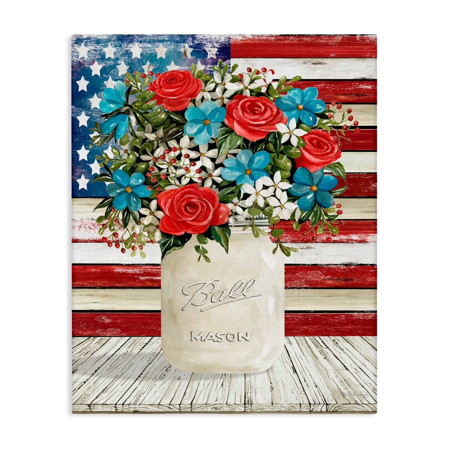Stupell Industries Americana Flag Festive Bouquet Canvas Wall Art