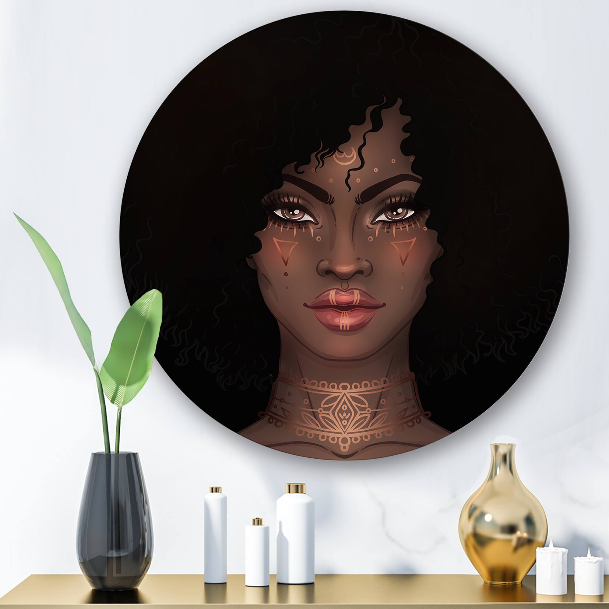 Designart - Portrait of African American Woman II - Modern Metal Circle Wall Art