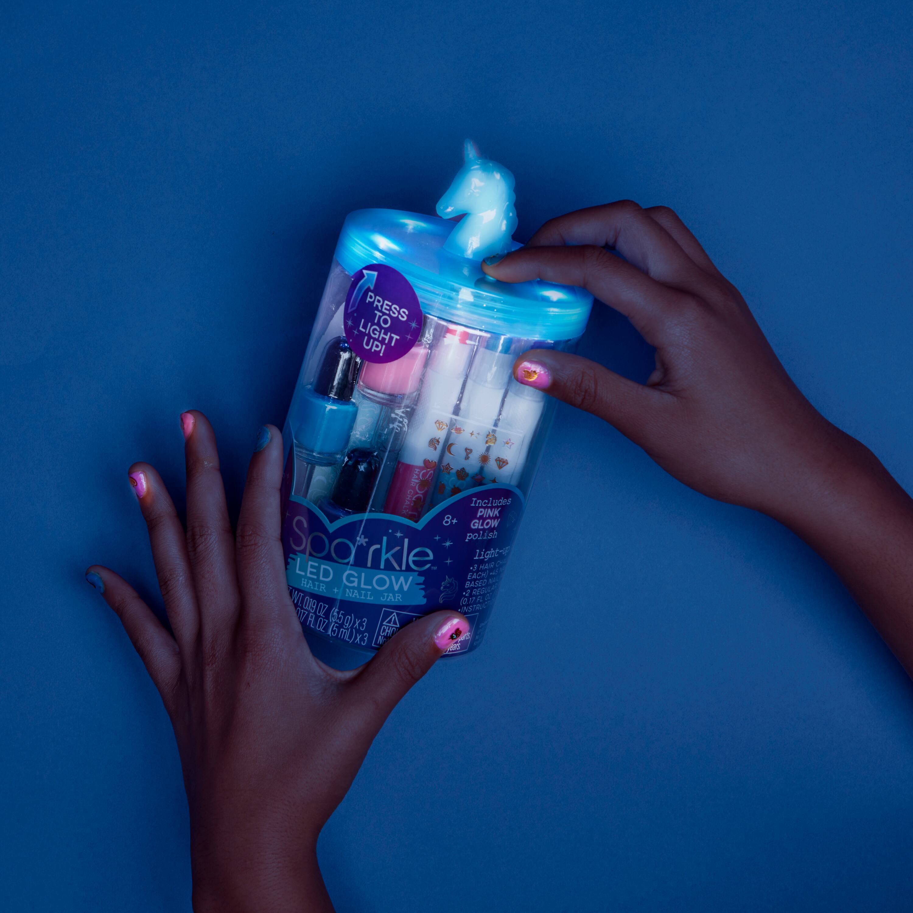 Bright Stripes Sparkle LED Glow Spa Blue Unicorn Activity Jar