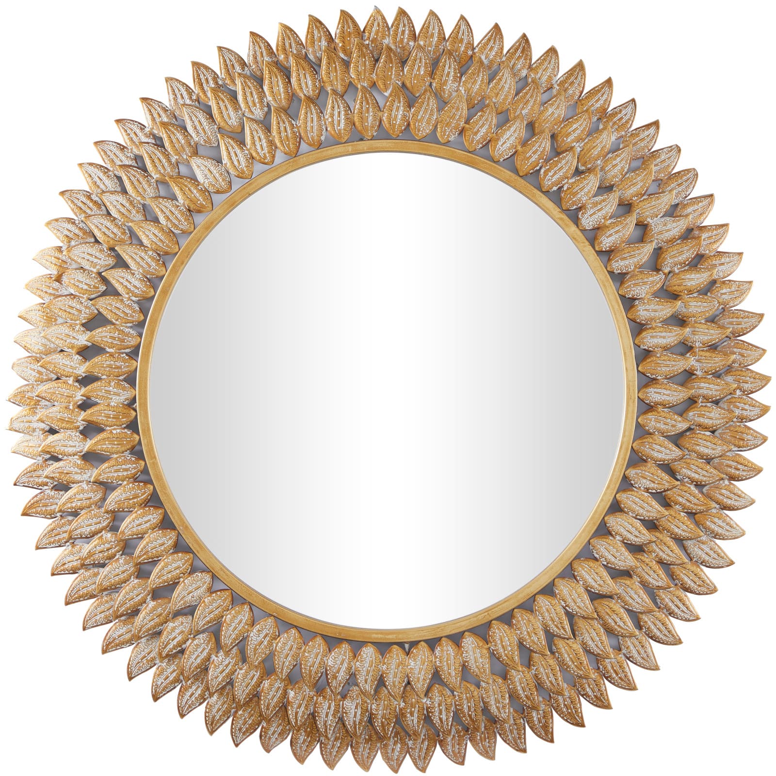 Gold Metal Radial Leaf Wall Mirror 32" x 1" x 32"