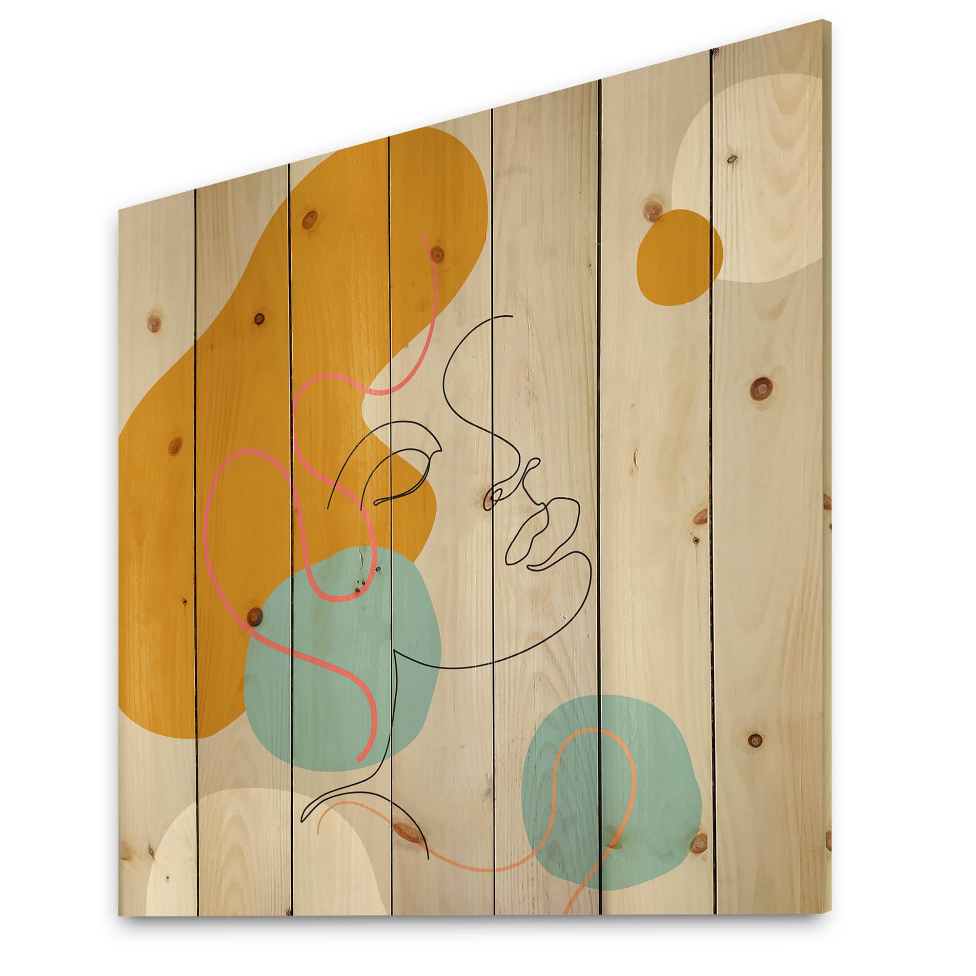 Designart - Minimal One Line Portrait of Female Face I - Modern Print on Natural Pine Wood