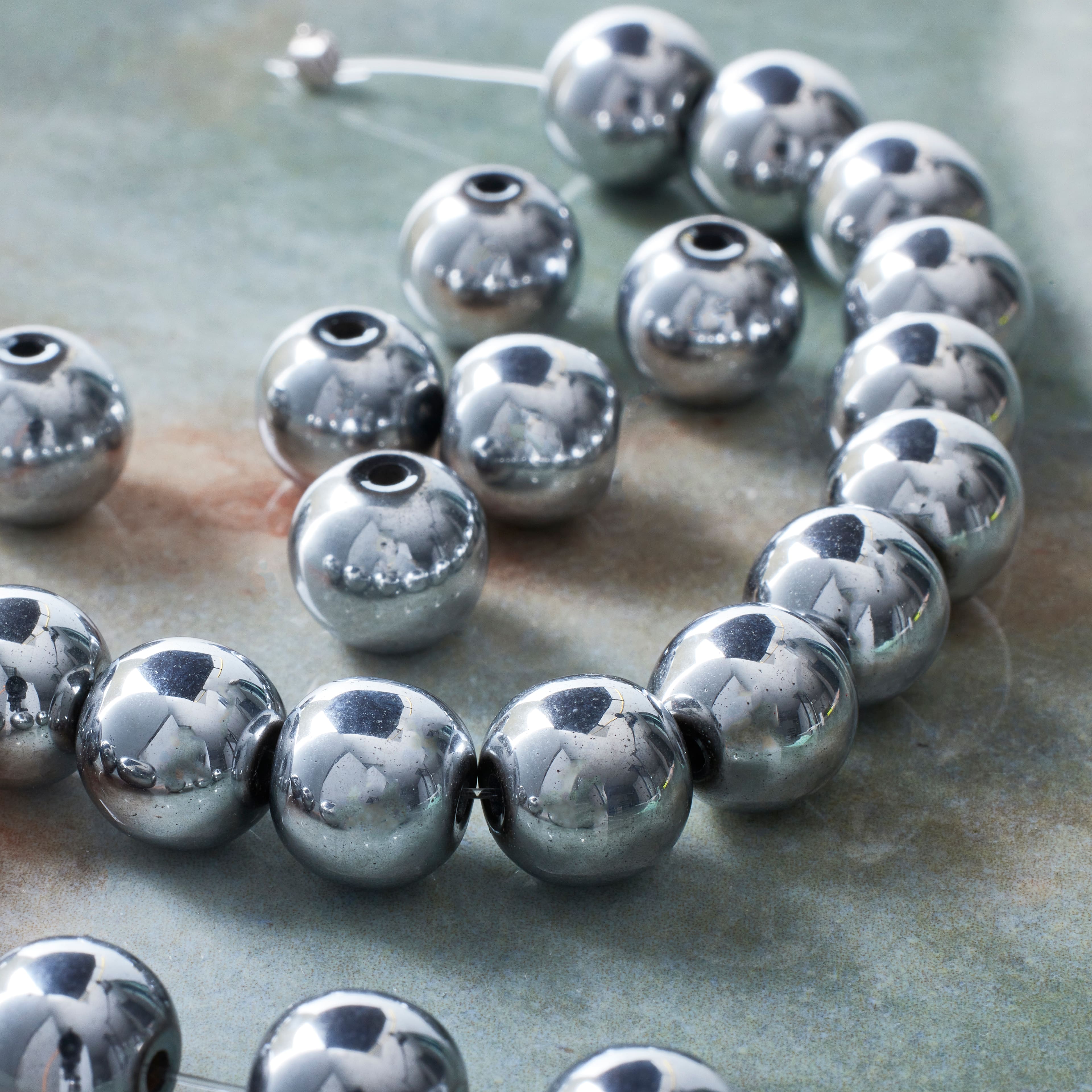 Silver Hematite Round Beads, 10mm by Bead Landing™