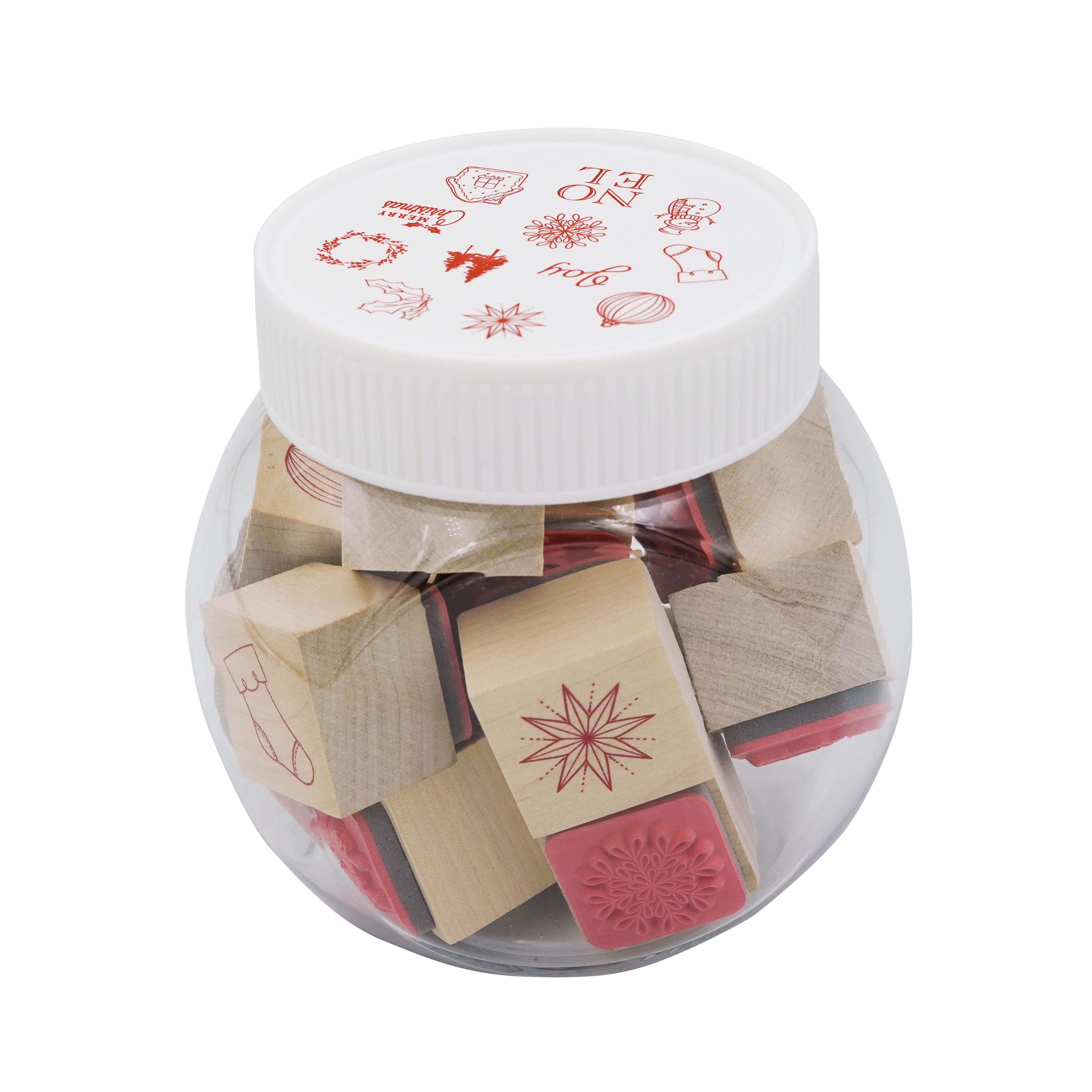 Christmas Icons &#x26; Sentiments 12 Piece Wood Stamp Set in a Jar by Recollections&#x2122;