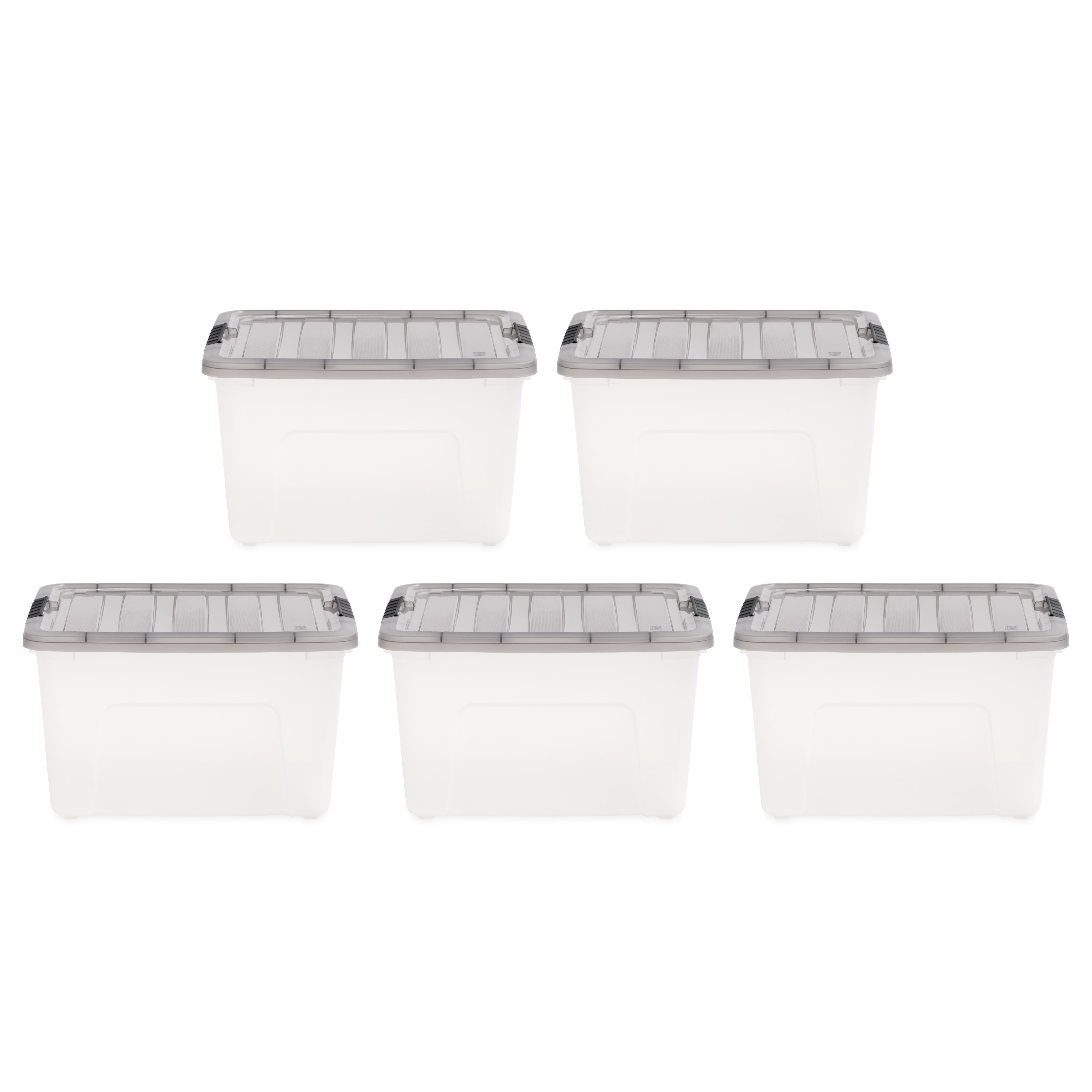 IRIS Stack & Pull Clear Plastic Storage Boxes with Gray Lid | Plastic ...