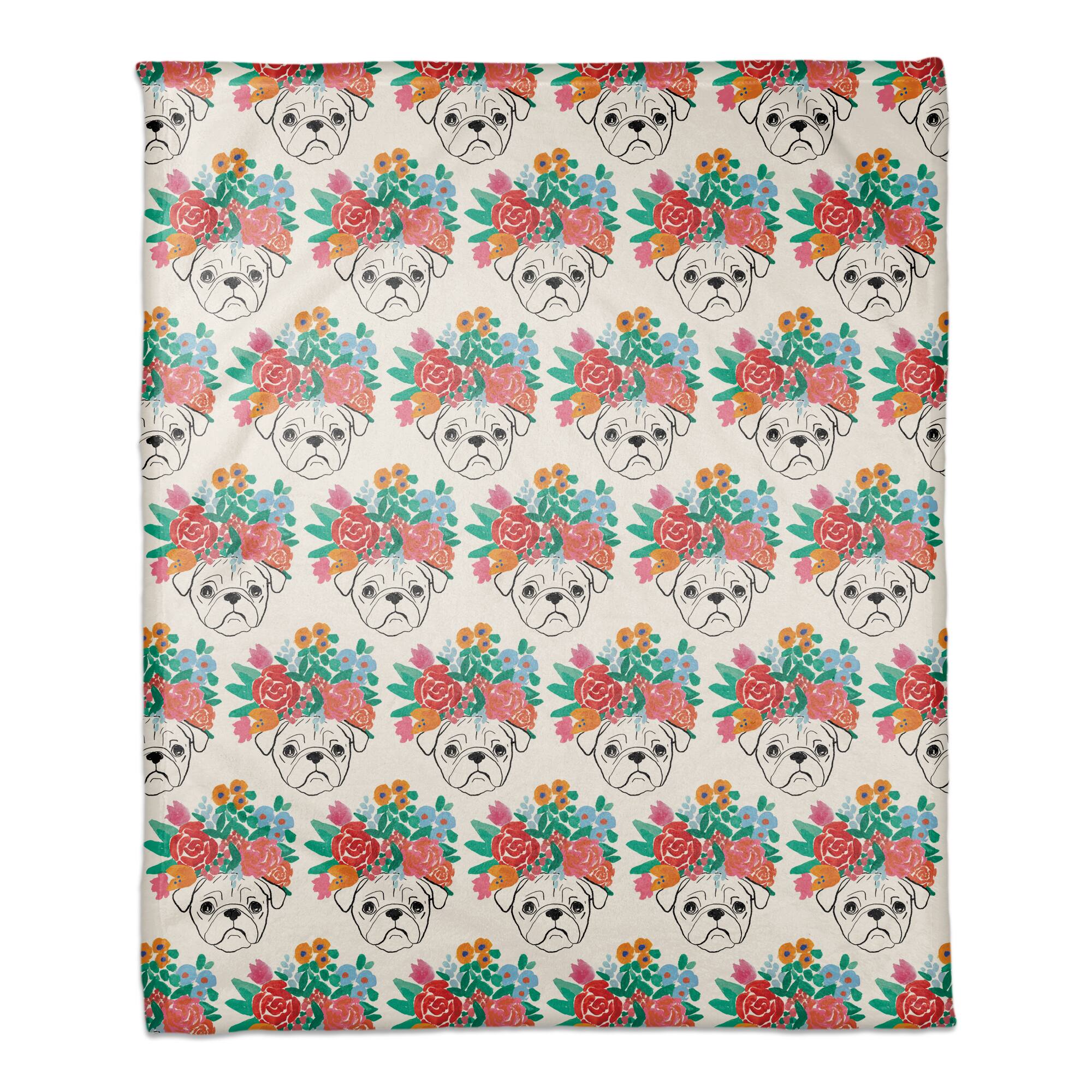 Florence Pug Pattern 50" x 60" Coral Fleece Blanket