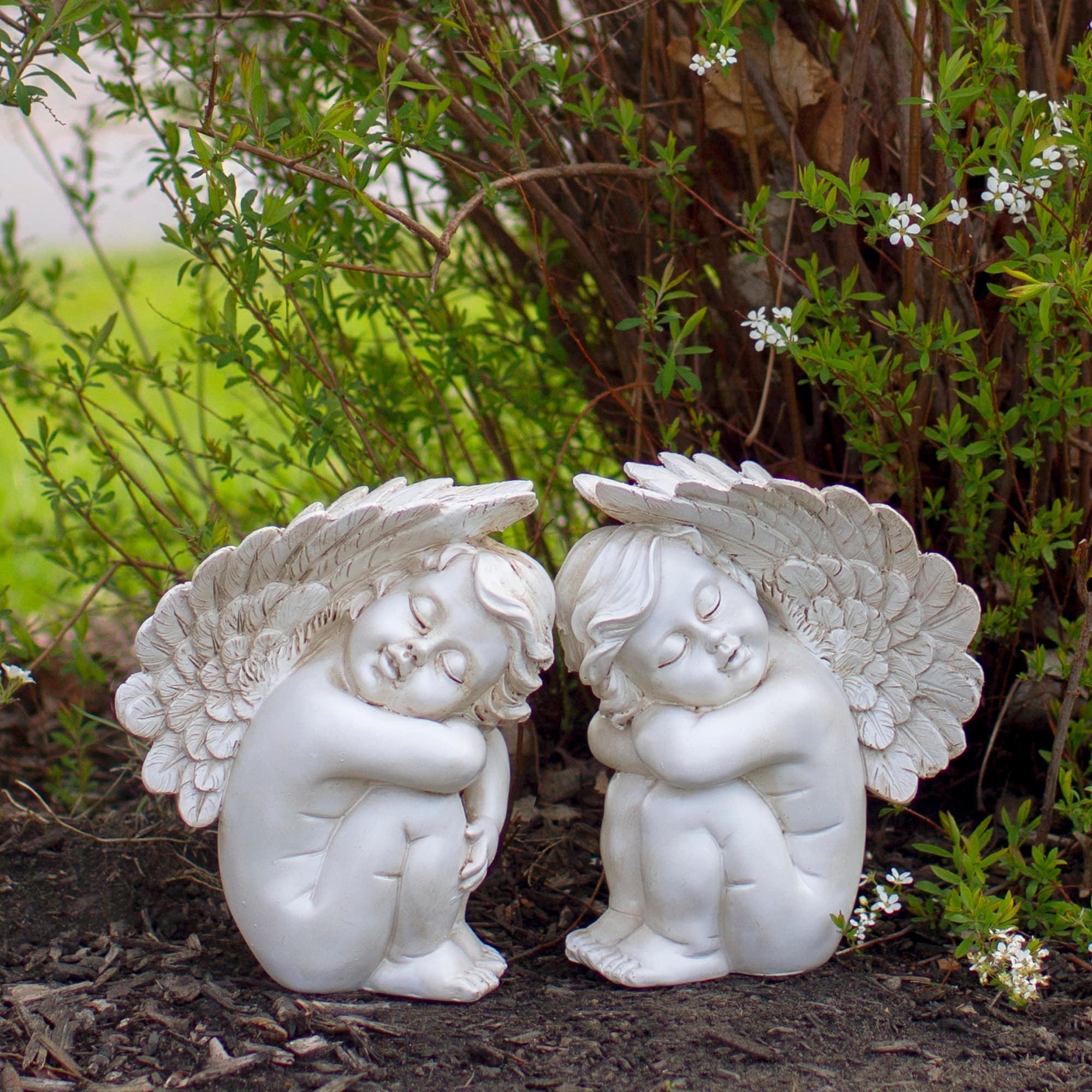 7&#x22; Heavenly Gardens Gray Left Facing Sleeping Cherub Angel Outdoor Garden Statue