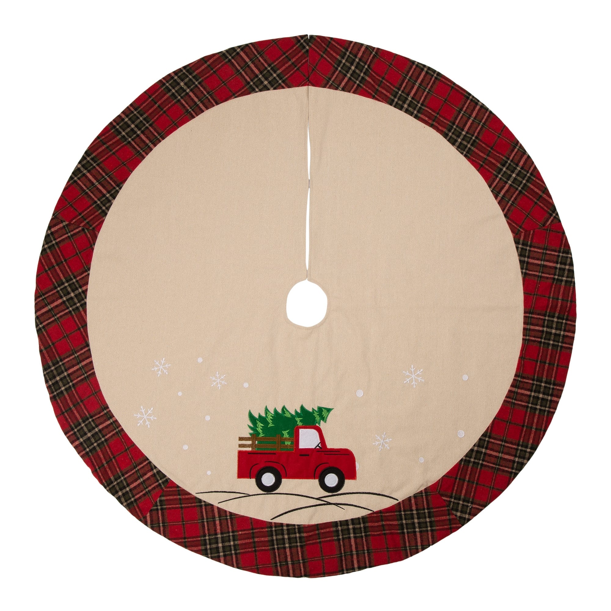 Glitzhome&#xAE; 48&#x22; Fabric Red Truck Christmas Tree Skirt