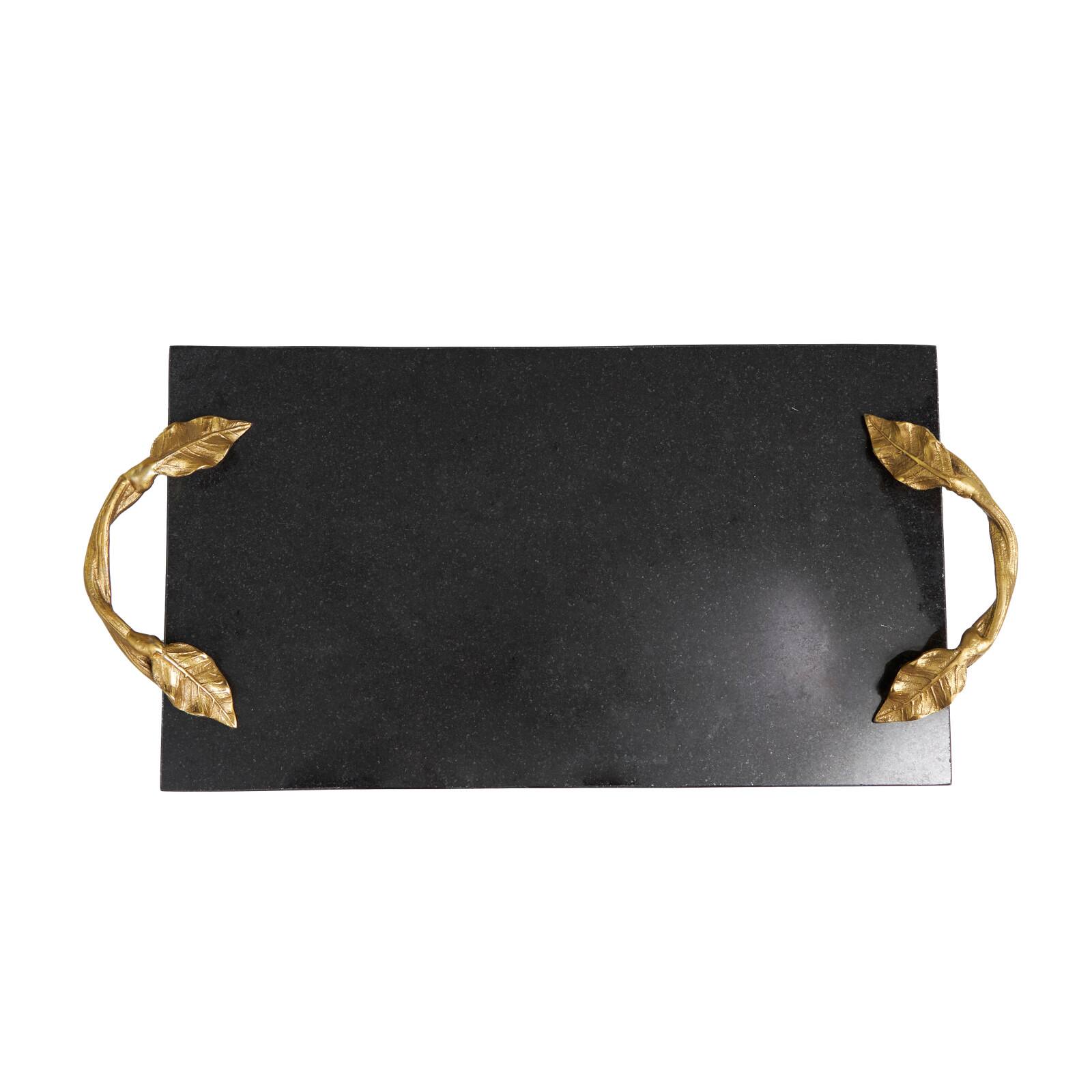 20.5" Black Marble Rectangular Tray with Gold Leaf Handles
