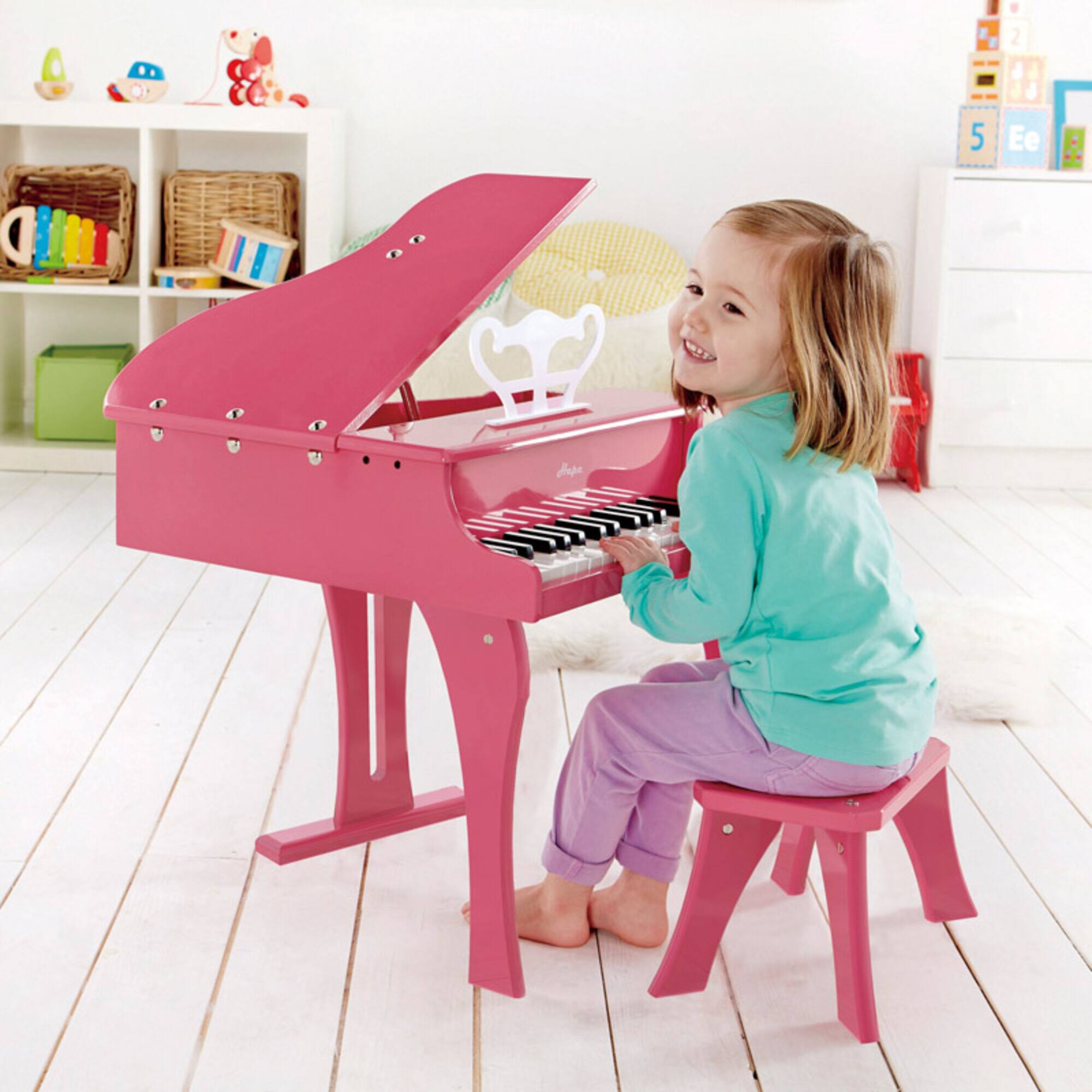 Hape Happy Grand Piano Pink Wooden Musical Instrument