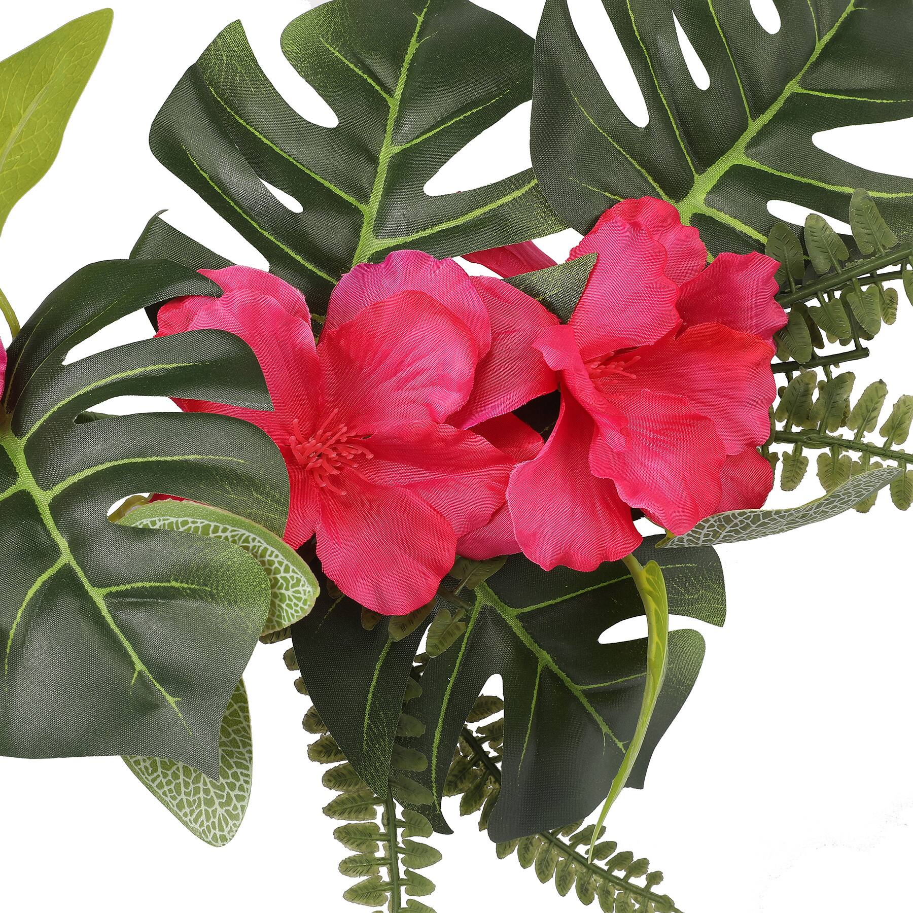 14" Fuchsia Hibiscus & Monstera Mix Mini Wreath by Ashland®