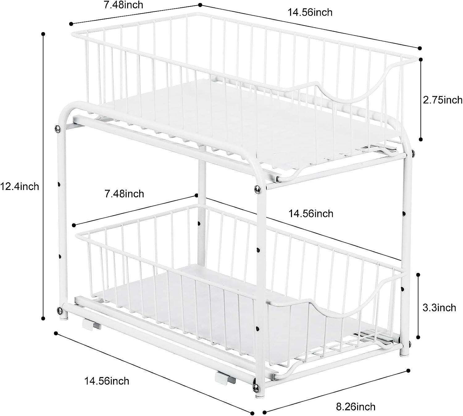 NEX&#x2122; White 2-Tier Under Sink Storage Sliding Basket Organizer Drawer