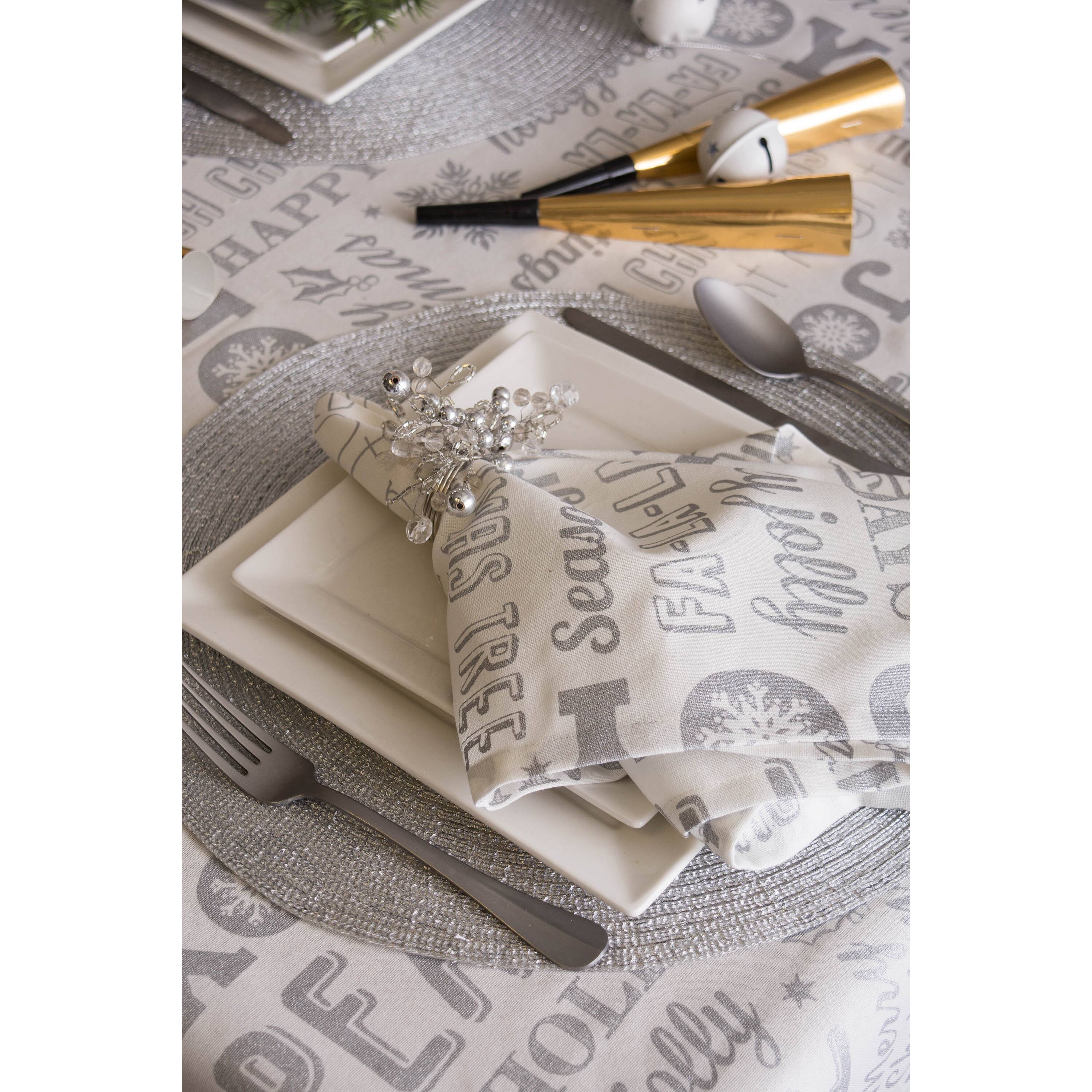 DII® Silver Christmas Collage Tablecloth
