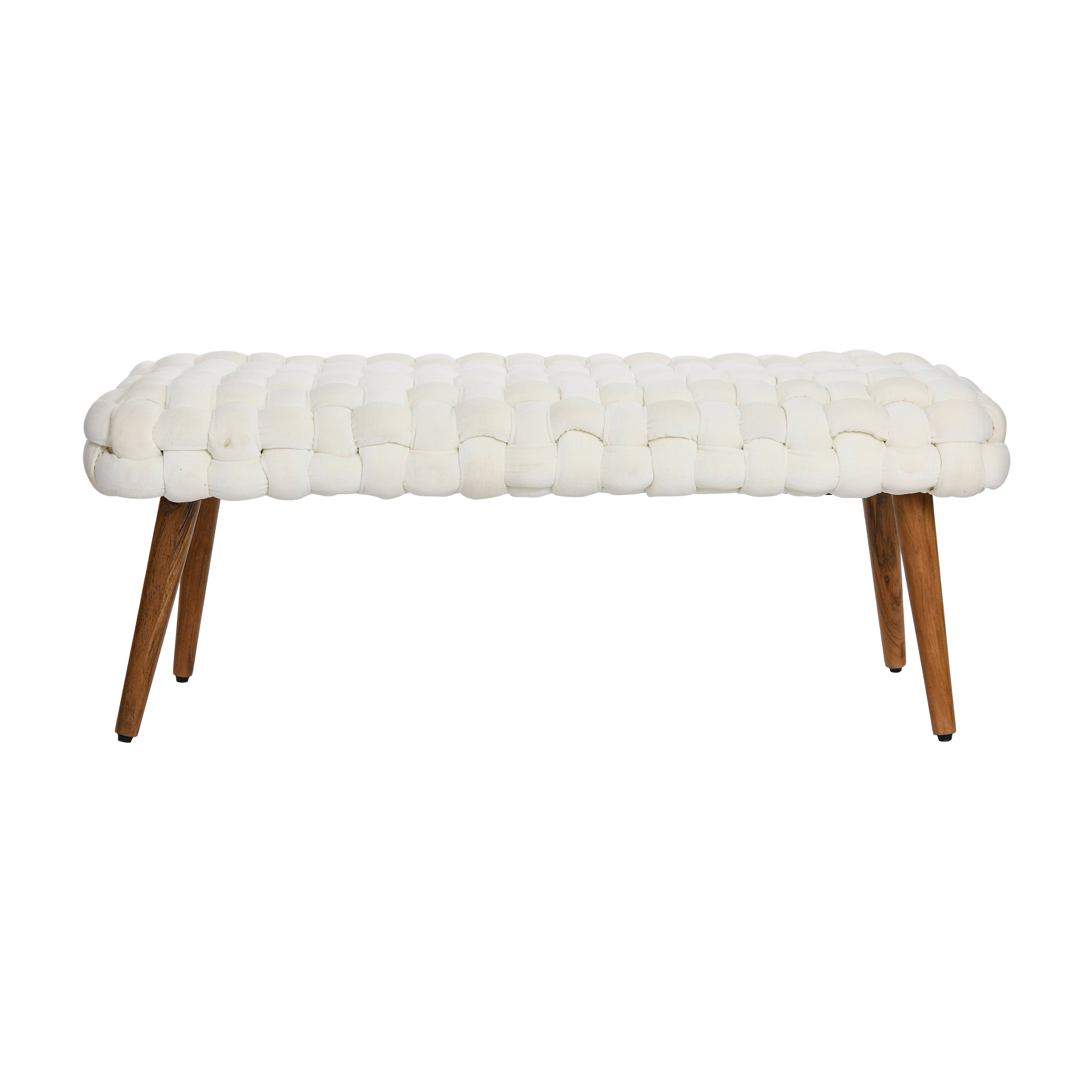 Cream Chunky Woven Velvet Entryway Bench