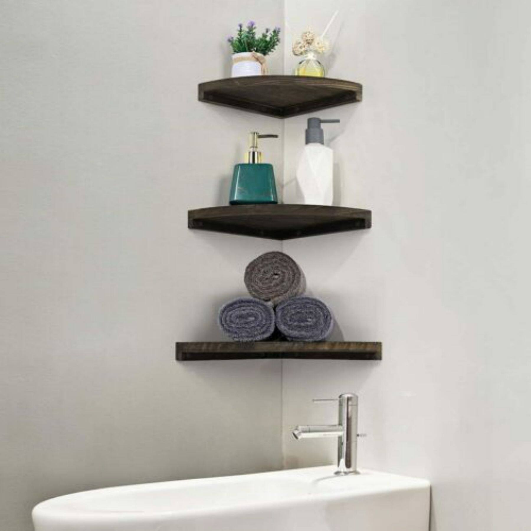 Brown Rustic Floating Corner Wall Shelf Set
