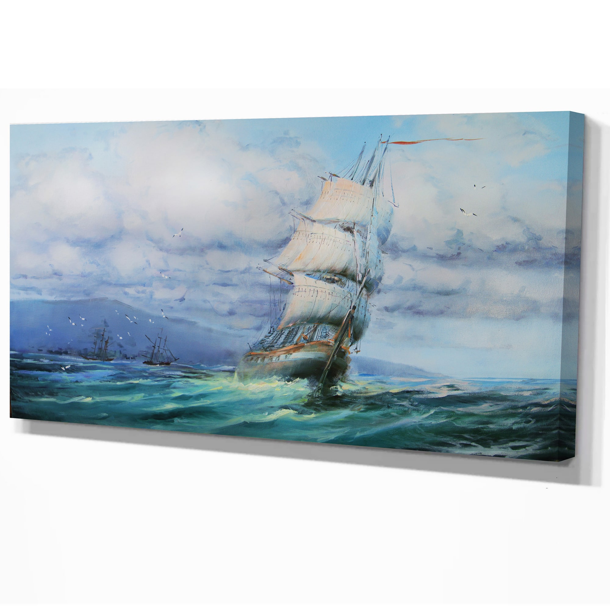 Designart - Large Sailboat - Sea & Shore Painting Print on Wrapped Canvas