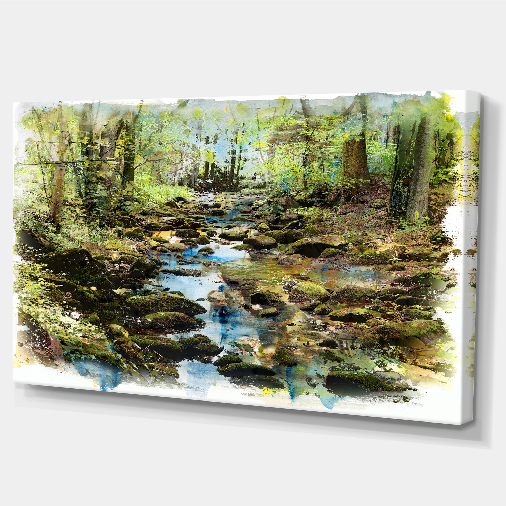 Designart - Stream in the Forest - Landscape Painting Canvas Print