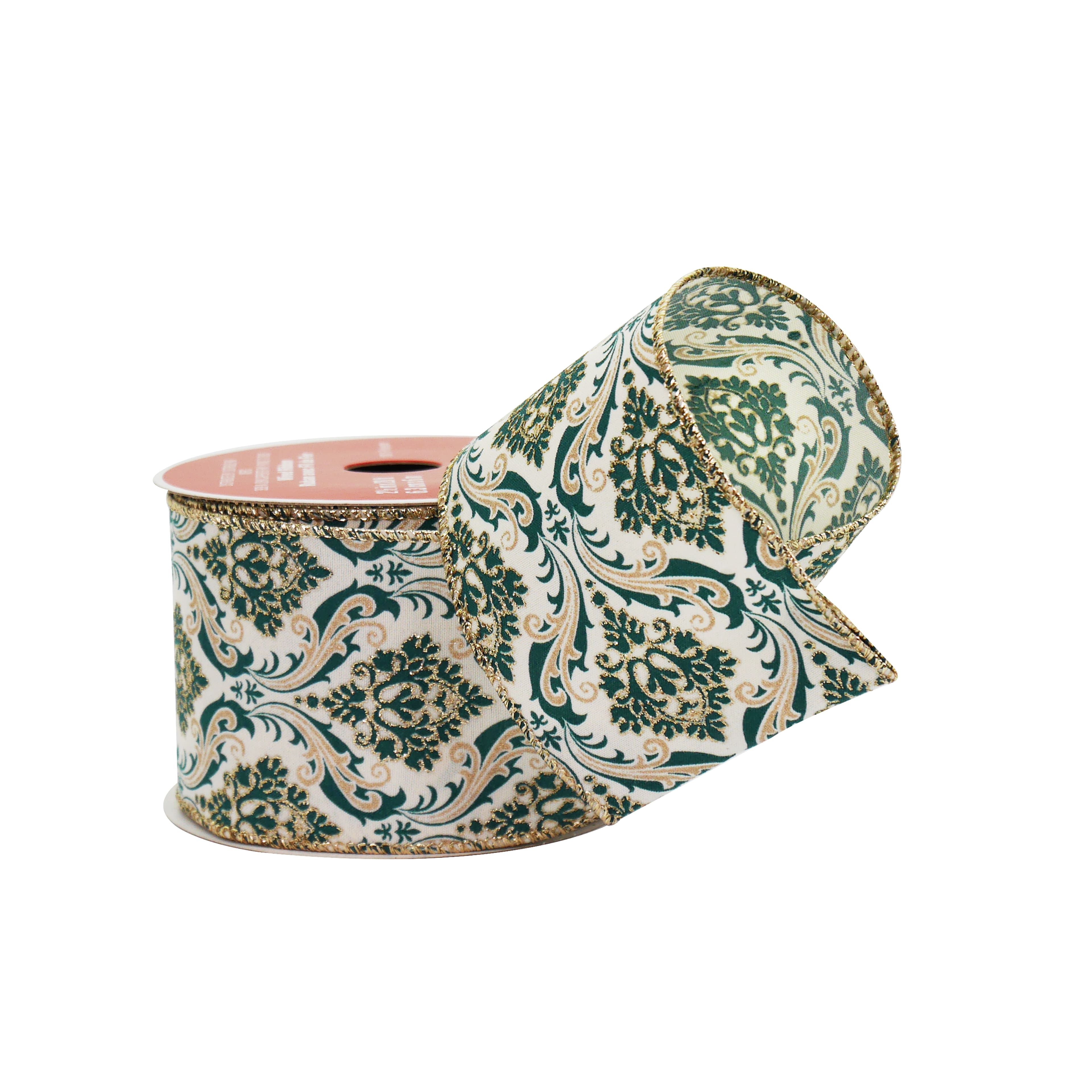 2.5&#x22; x 20ft. Green Damask Wired Ribbon by Celebrate It&#xAE;