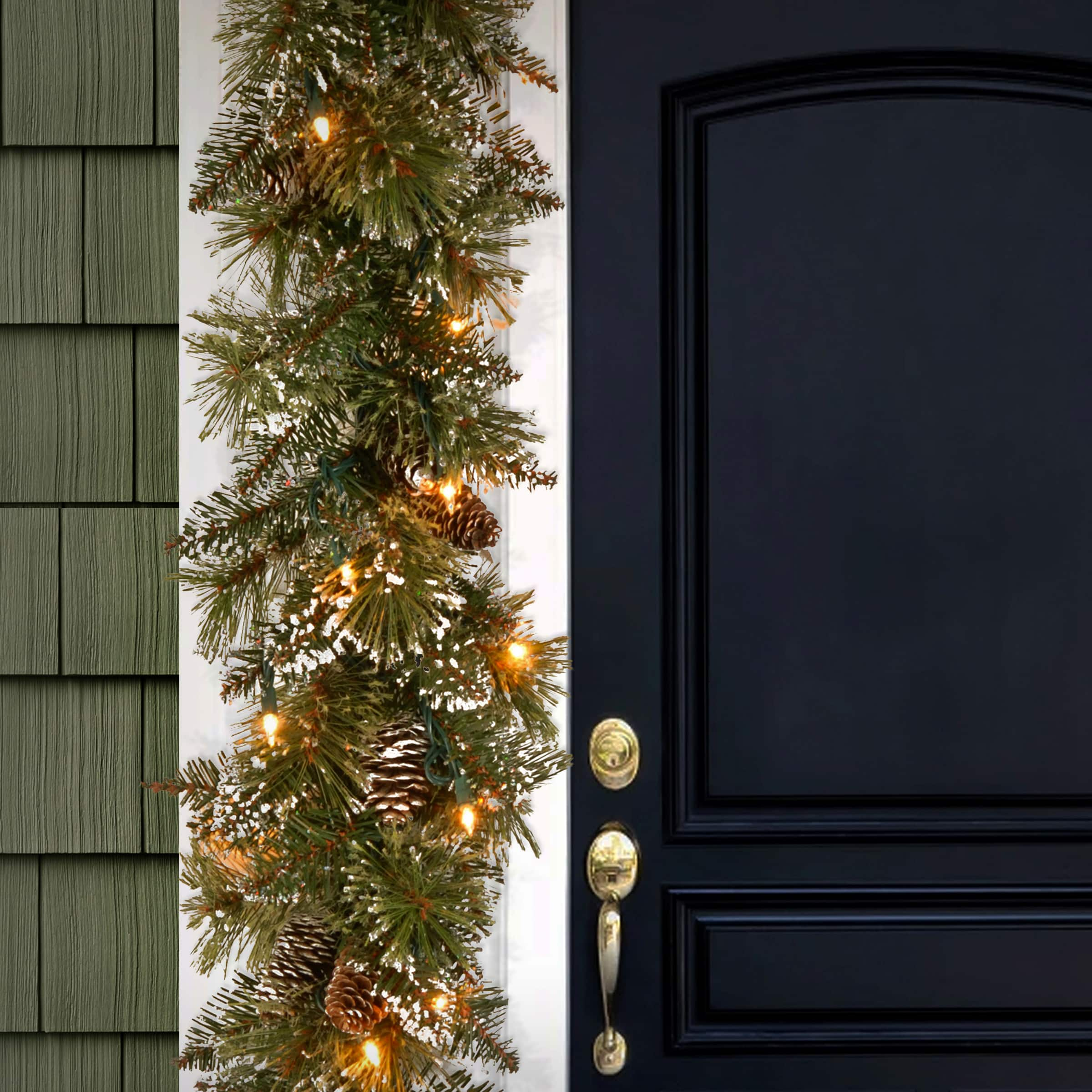 6&#x27; x 10&#x22; Pre-lit Glittery Bristle&#xAE; Pine Artificial Christmas Garland with Cones &#x26; 50 Battery Operated Soft White LED Lights