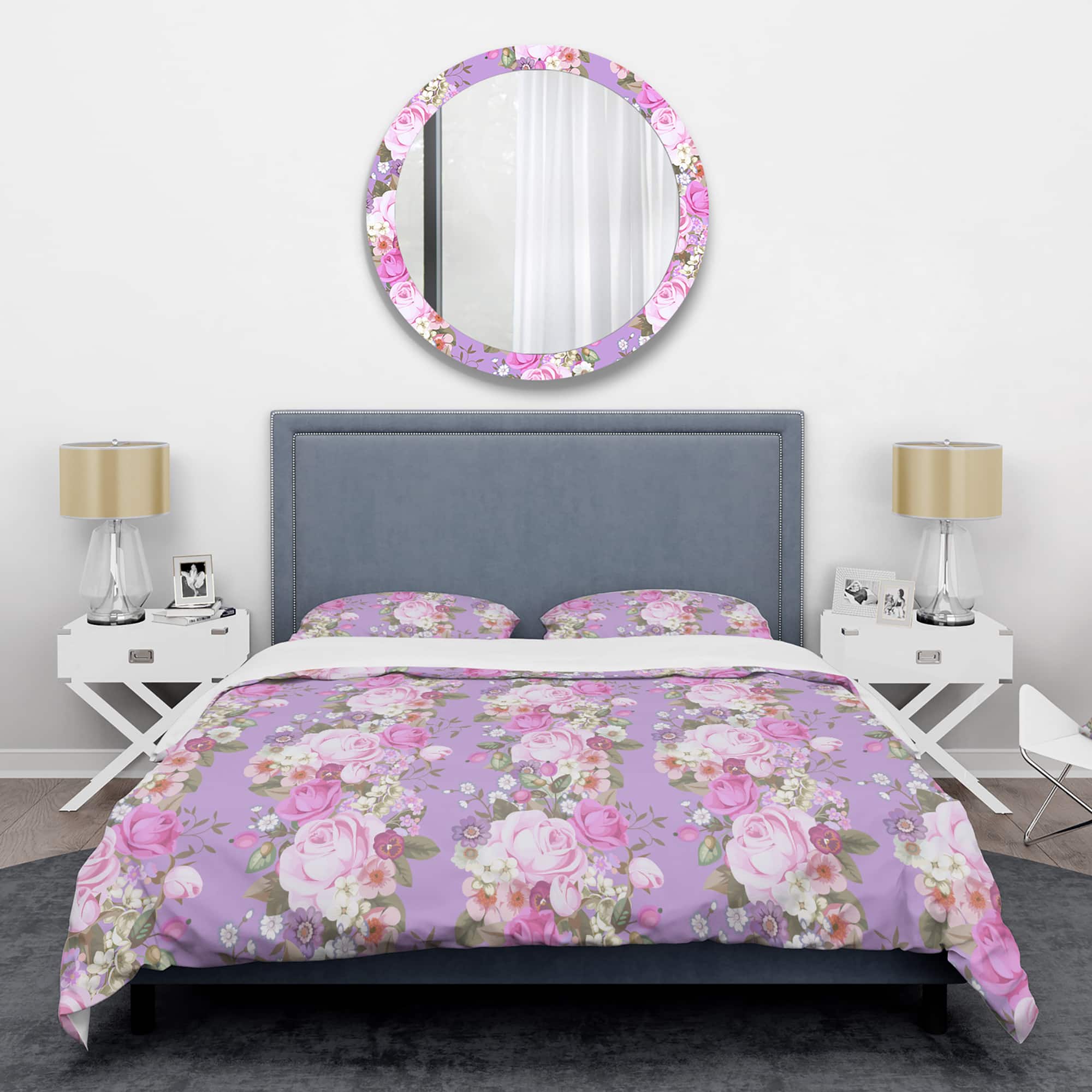 Designart &#x27;pattern with country roses&#x27; Mid-Century Duvet Cover Set