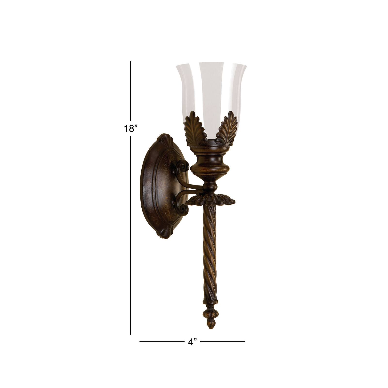 18'' Brown Glass Traditional Candle Wall Sconce
